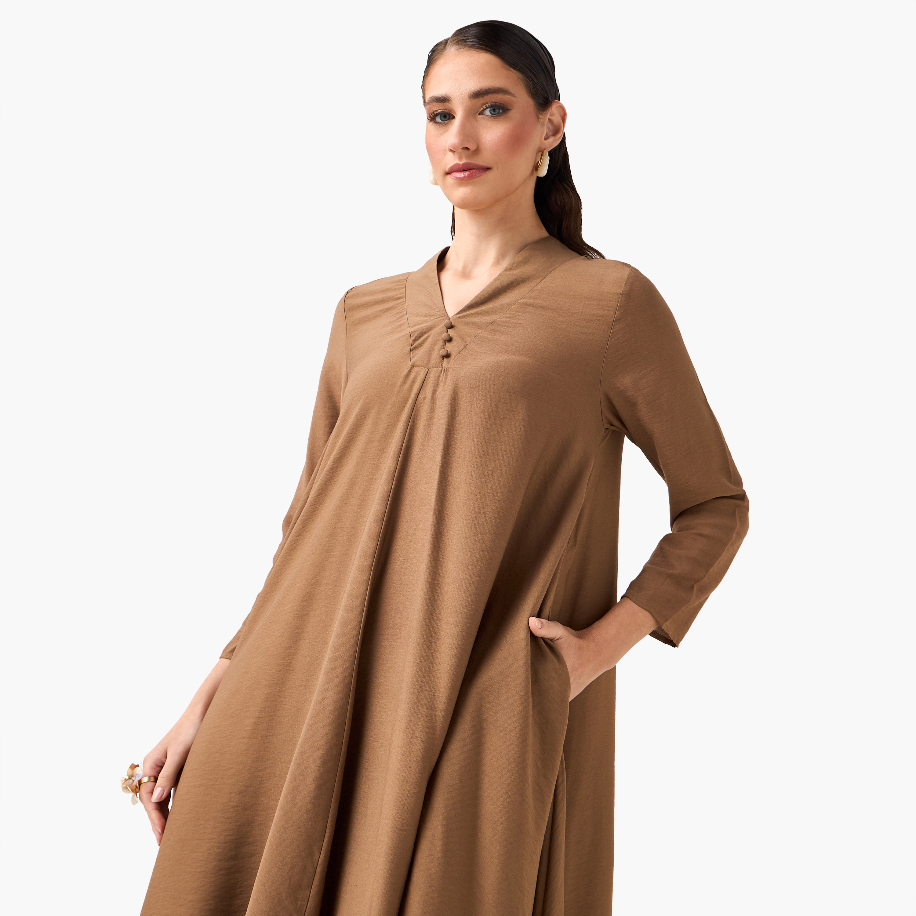 A-line Midi Dress with V-neck-women-clothing-dresses-image-7