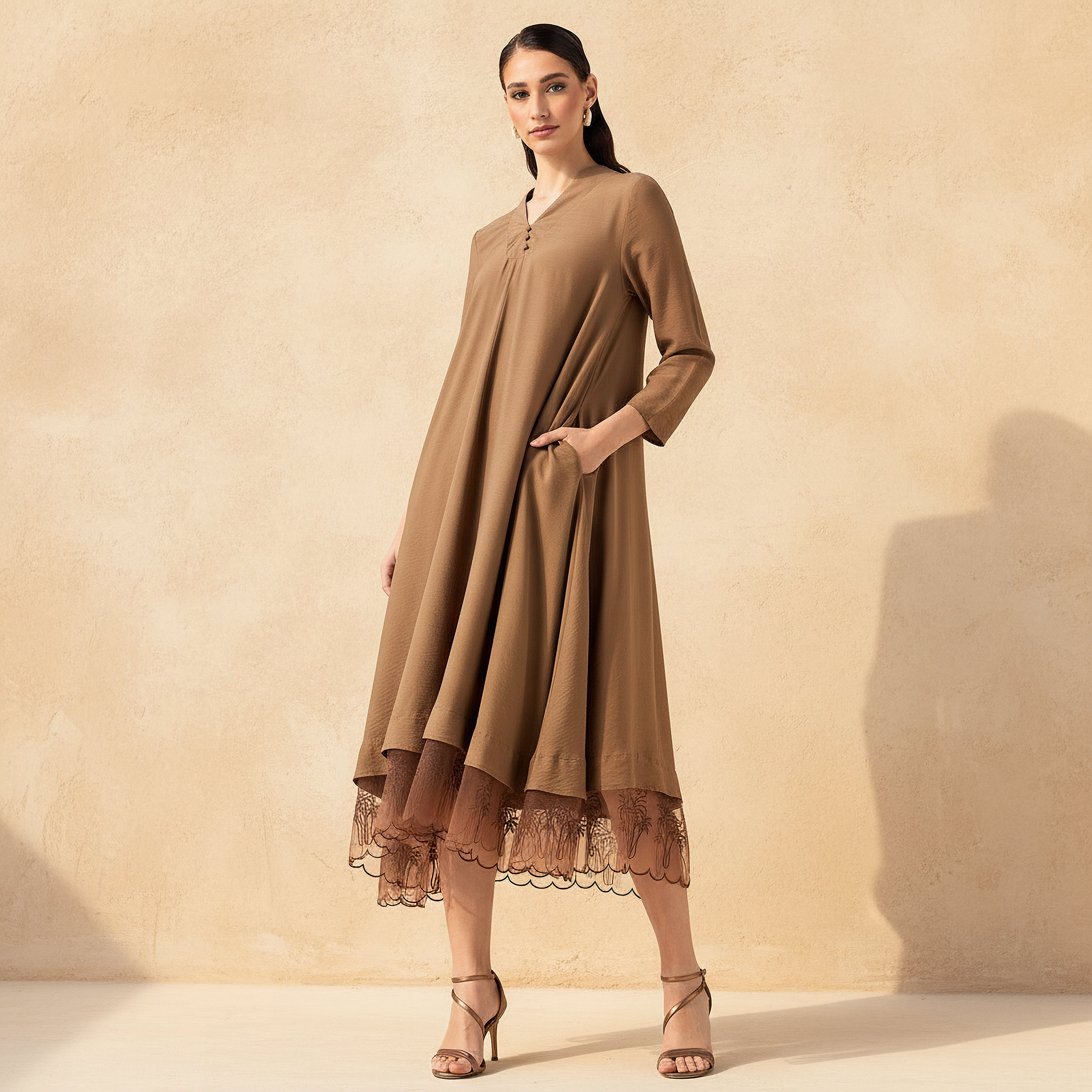 A-line Midi Dress with V-neck-women-clothing-dresses-image-1