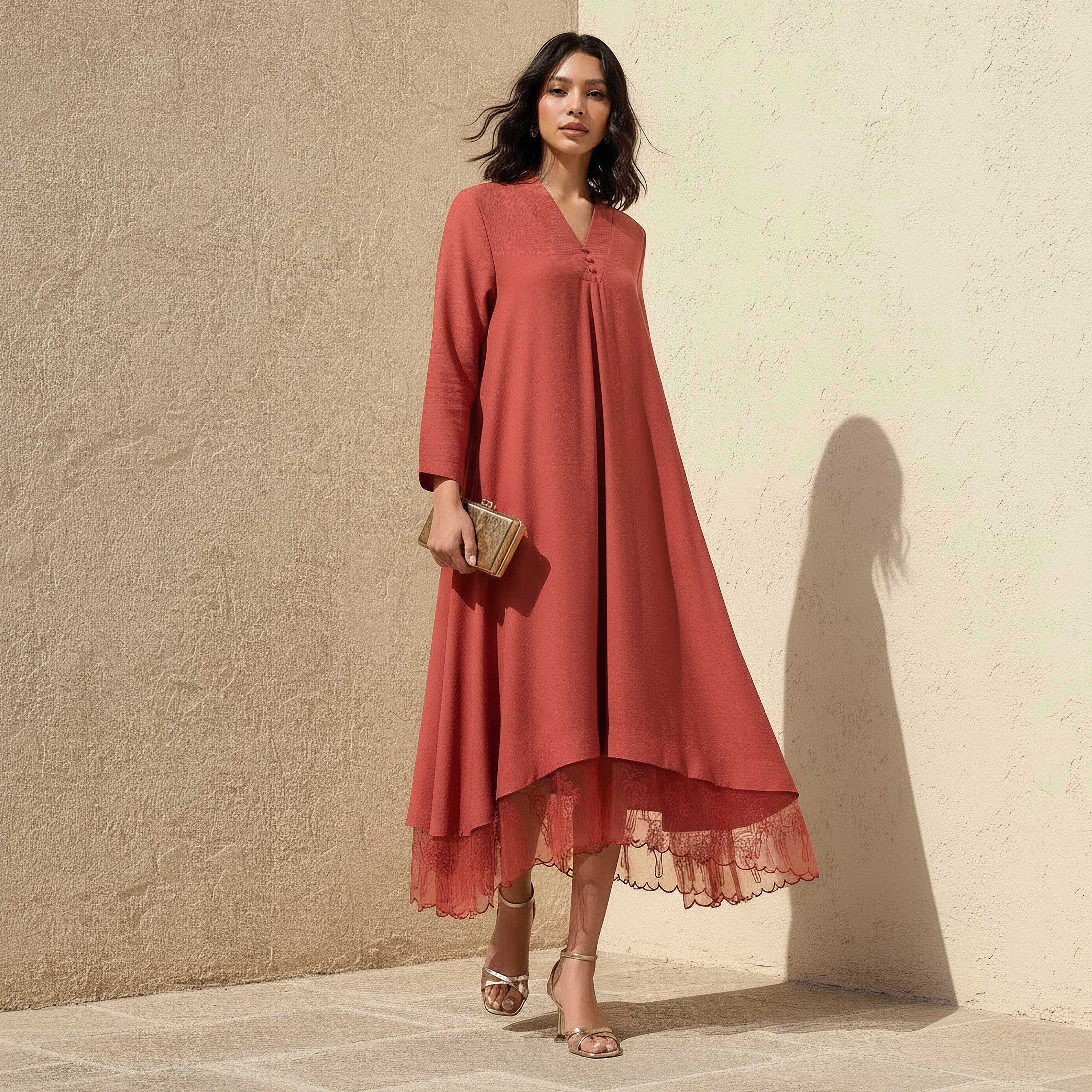 A-line Midi Dress with V-neck-women-clothing-dresses-image-3