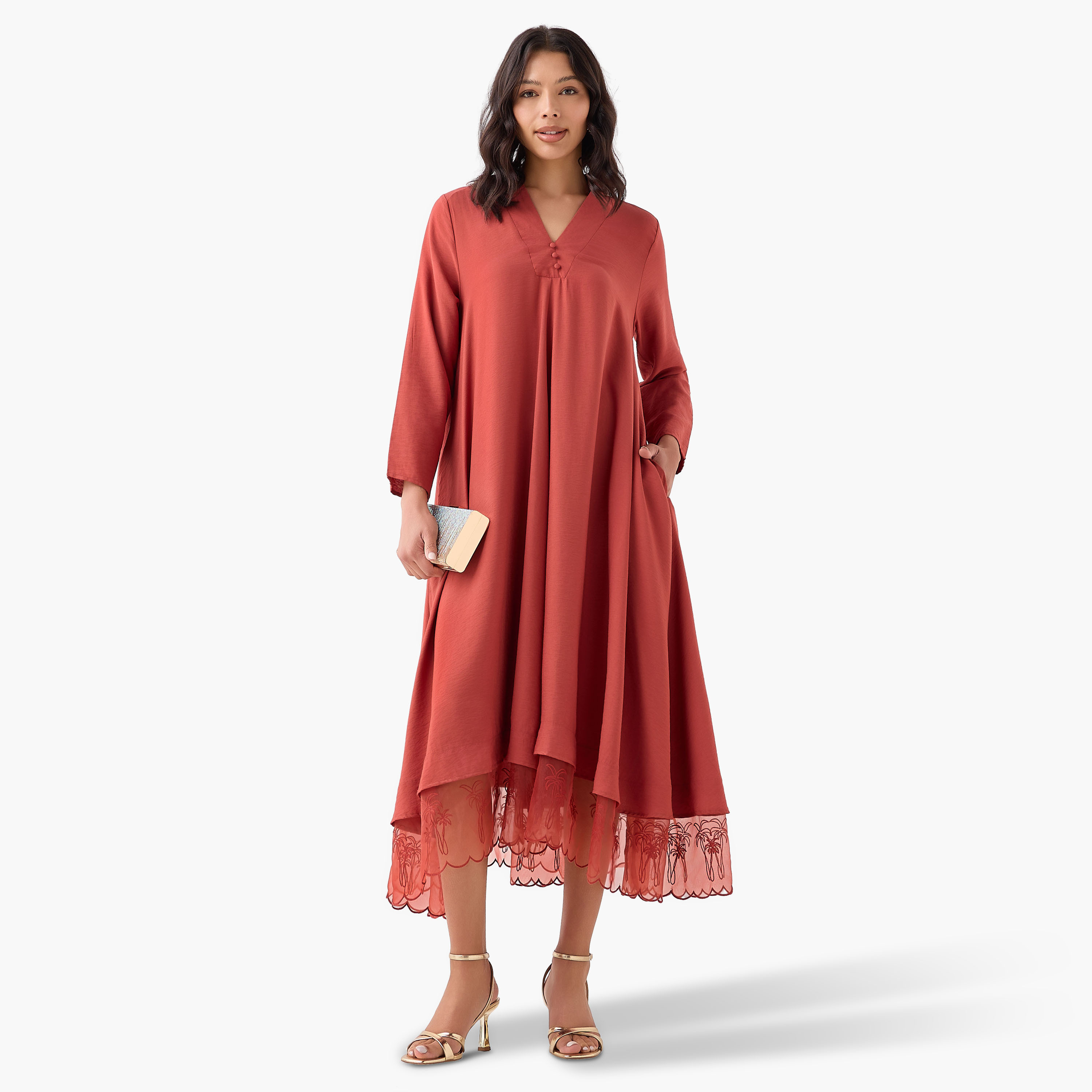 A-line Midi Dress with V-neck-women-clothing-dresses-image-5