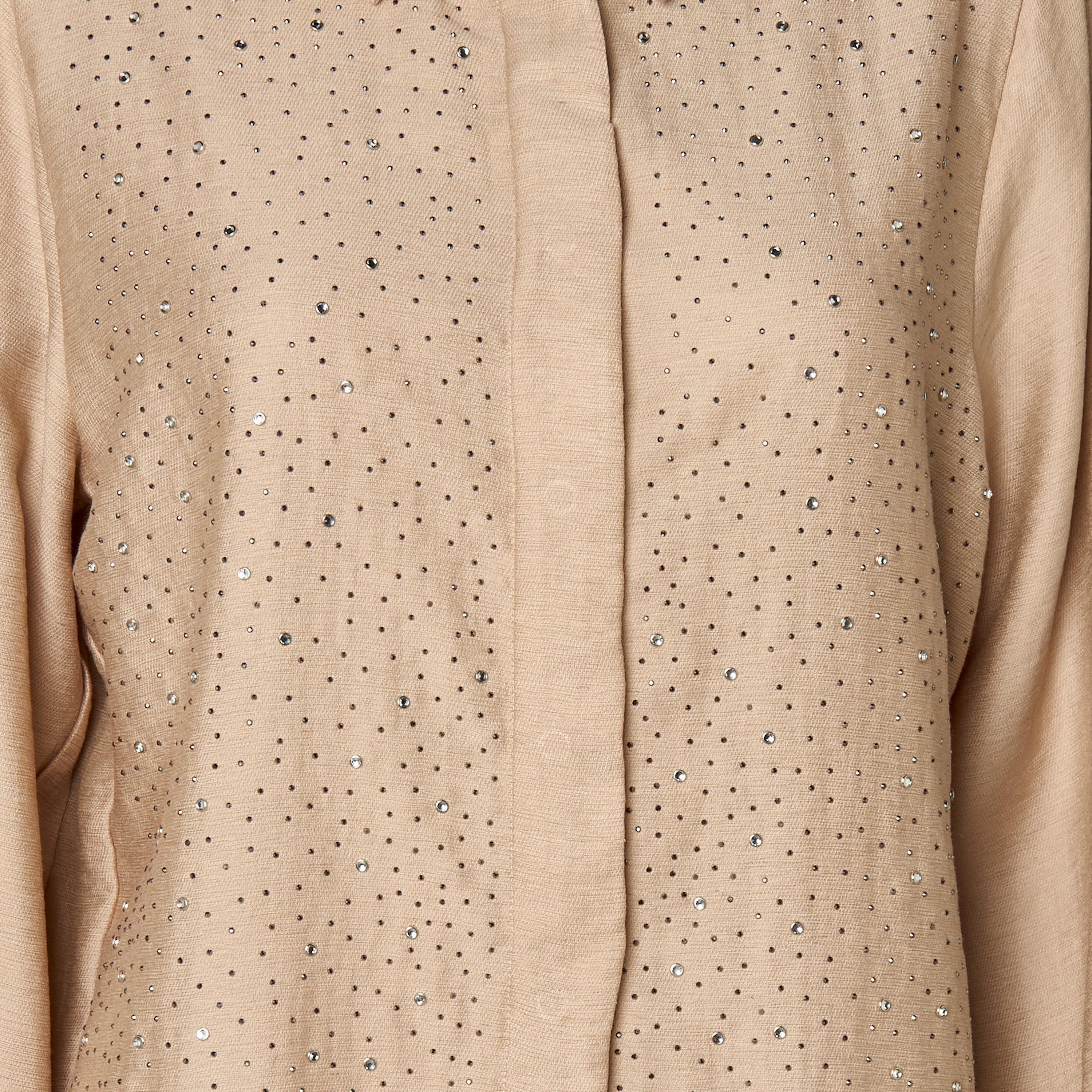 Relaxed Fit Linen Blend Shirt with Stud Embellishment-women-clothing-shirtsandblouses-shirts-image-2