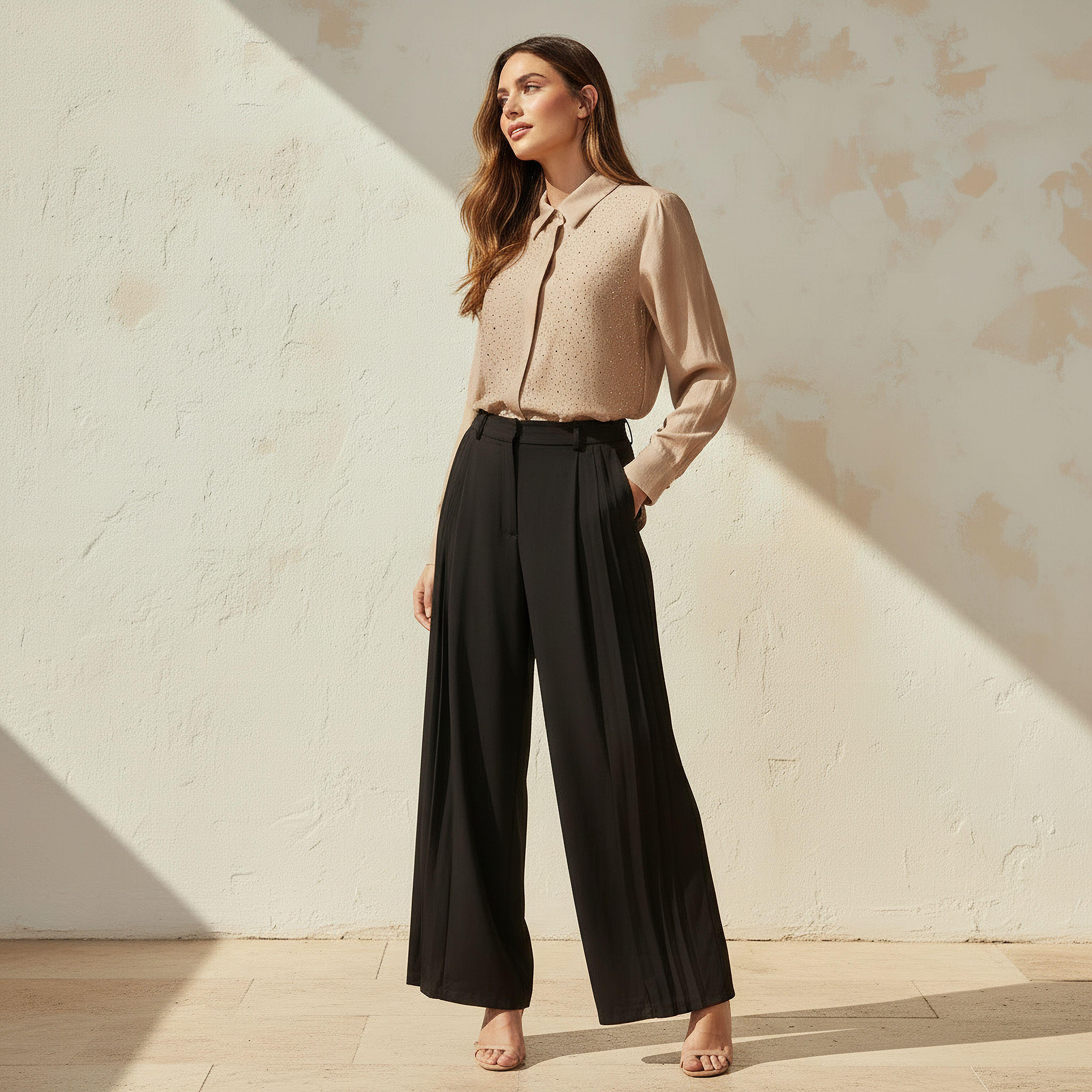 Relaxed Fit Linen Blend Shirt with Stud Embellishment-women-clothing-shirtsandblouses-shirts-image-3