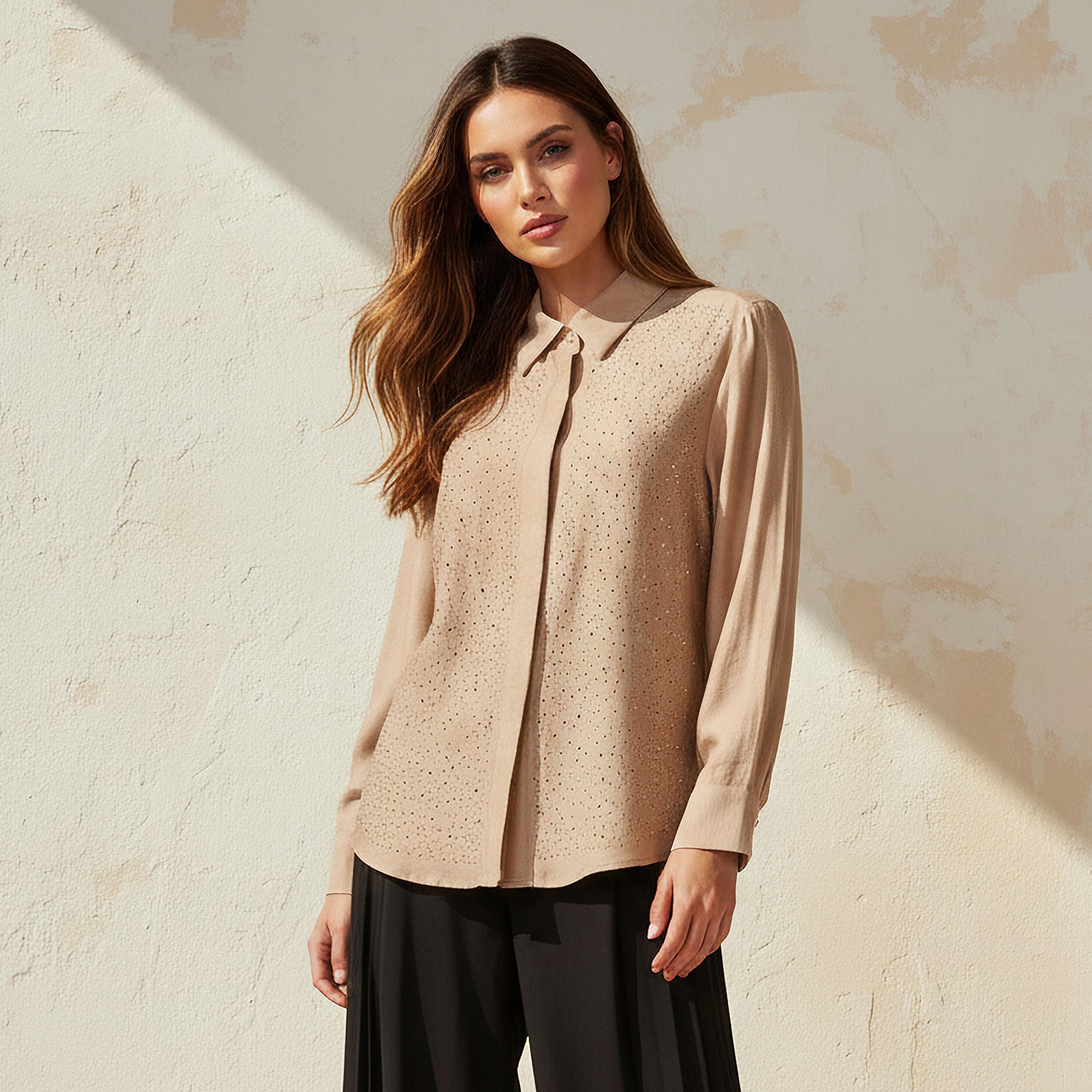 Relaxed Fit Linen Blend Shirt with Stud Embellishment-women-clothing-shirtsandblouses-shirts-image-5