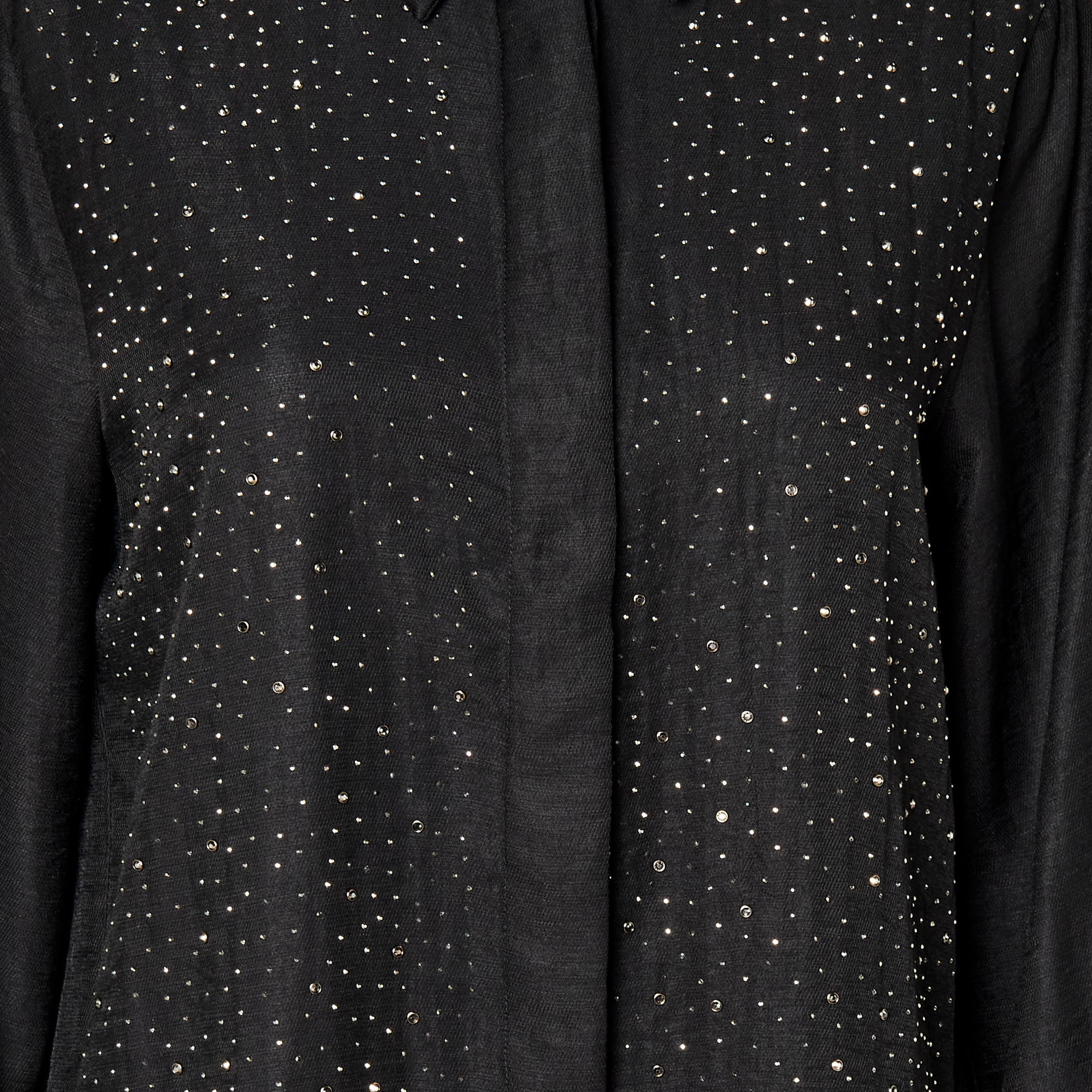 Relaxed Fit Linen Blend Shirt with Stud Embellishment-women-clothing-shirtsandblouses-shirts-image-2
