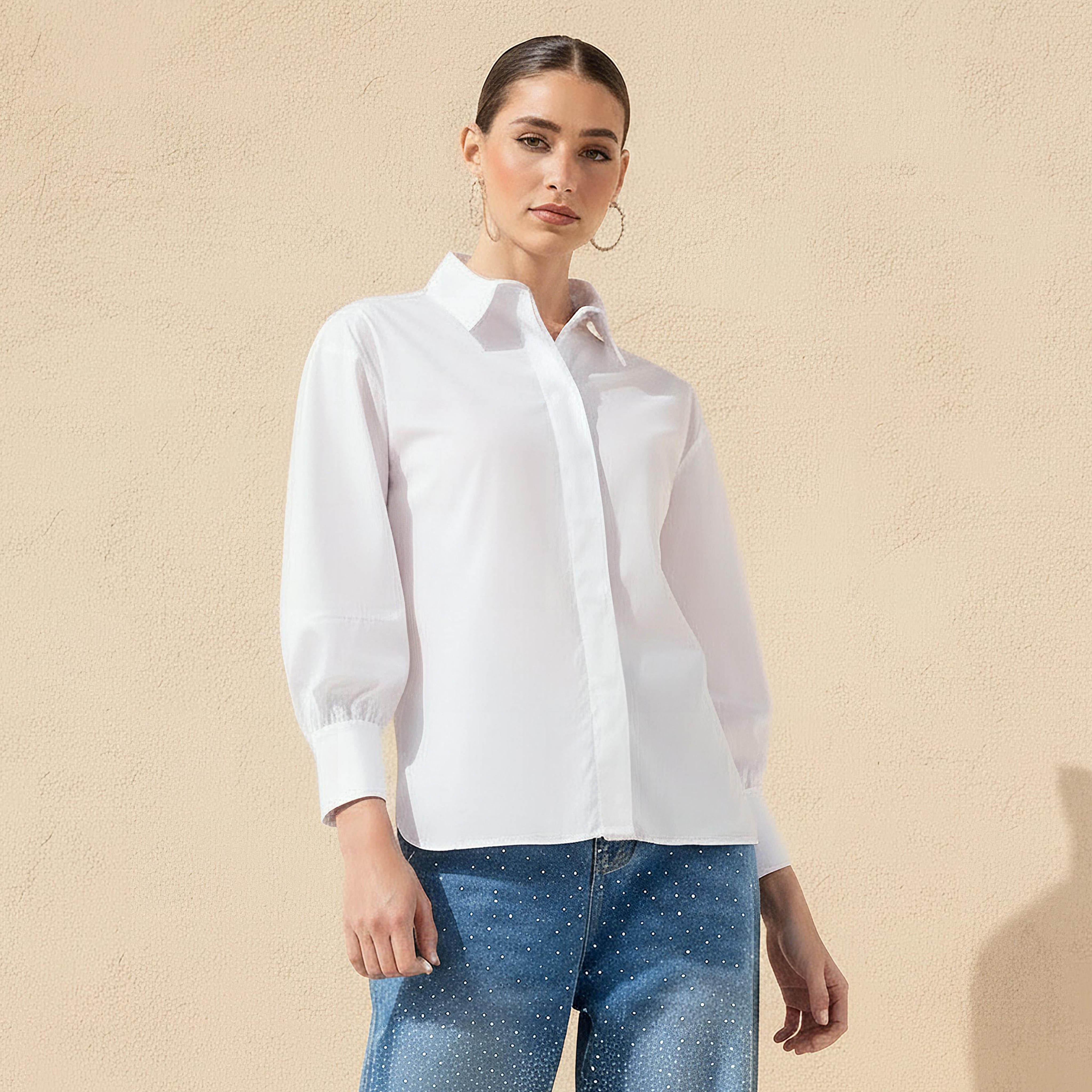 Relaxed Fit Shirt with Concealed Placket-women-clothing-shirtsandblouses-shirts-image-1