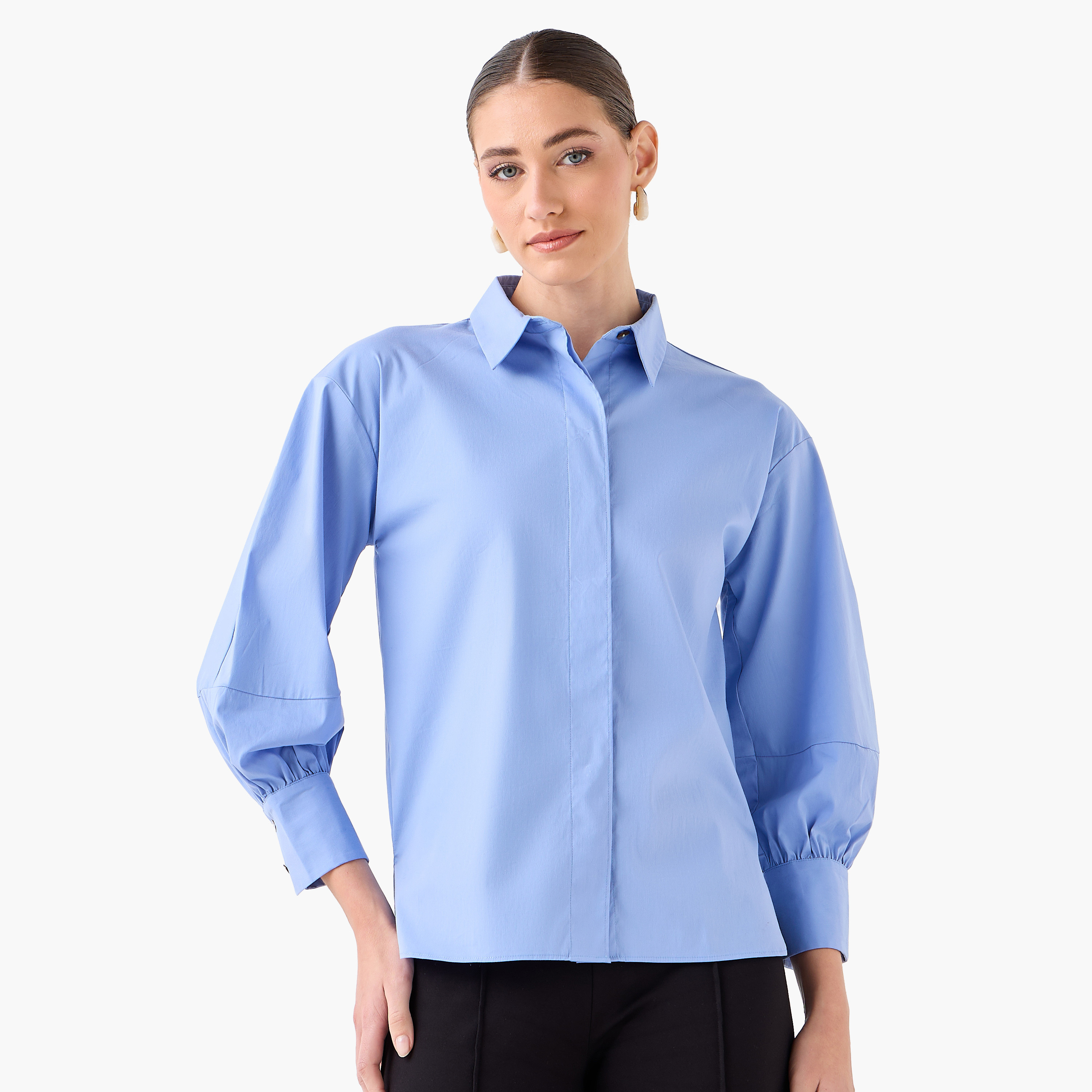 Relaxed Fit Shirt with Concealed Placket-women-clothing-shirtsandblouses-shirts-image-4