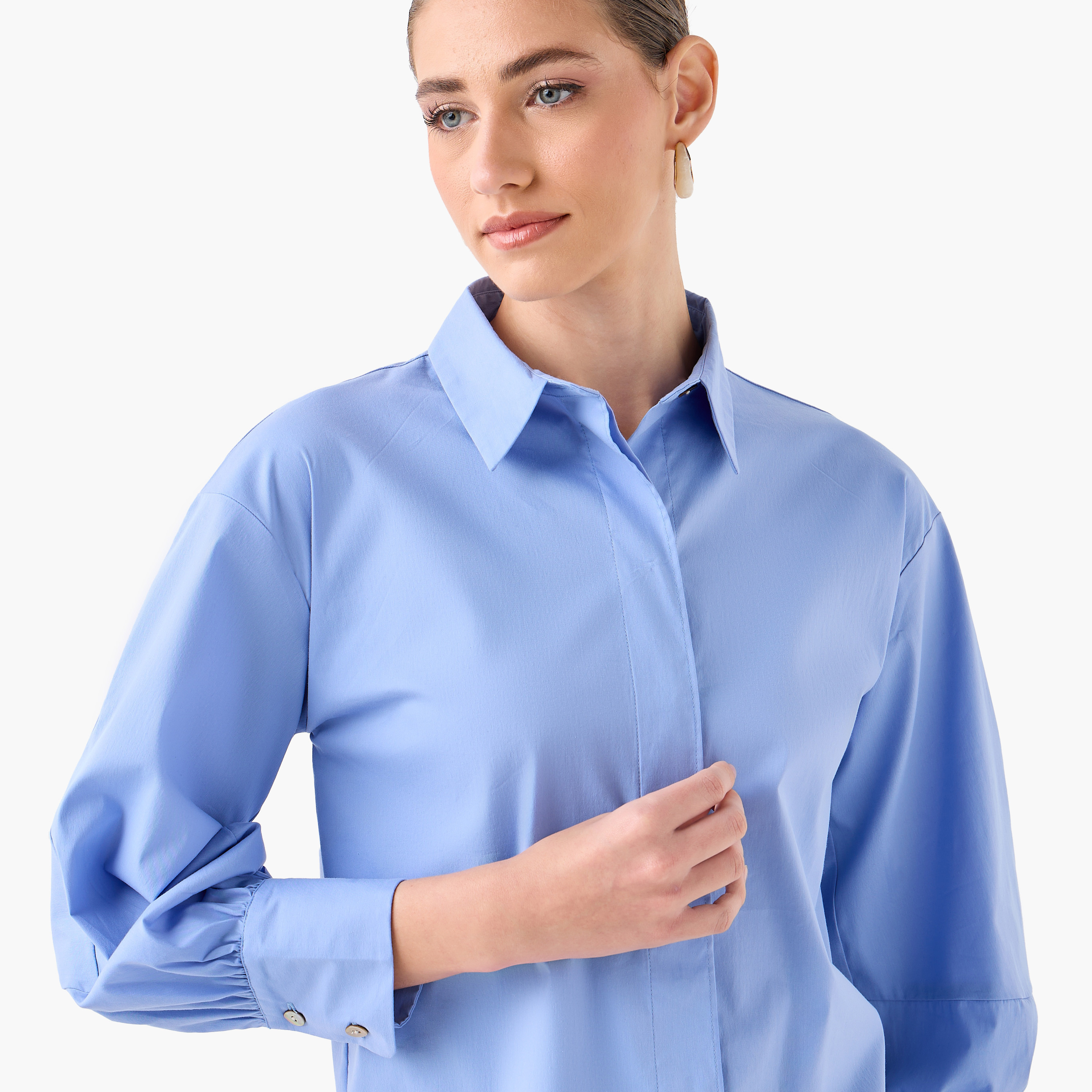 Relaxed Fit Shirt with Concealed Placket-women-clothing-shirtsandblouses-shirts-image-7