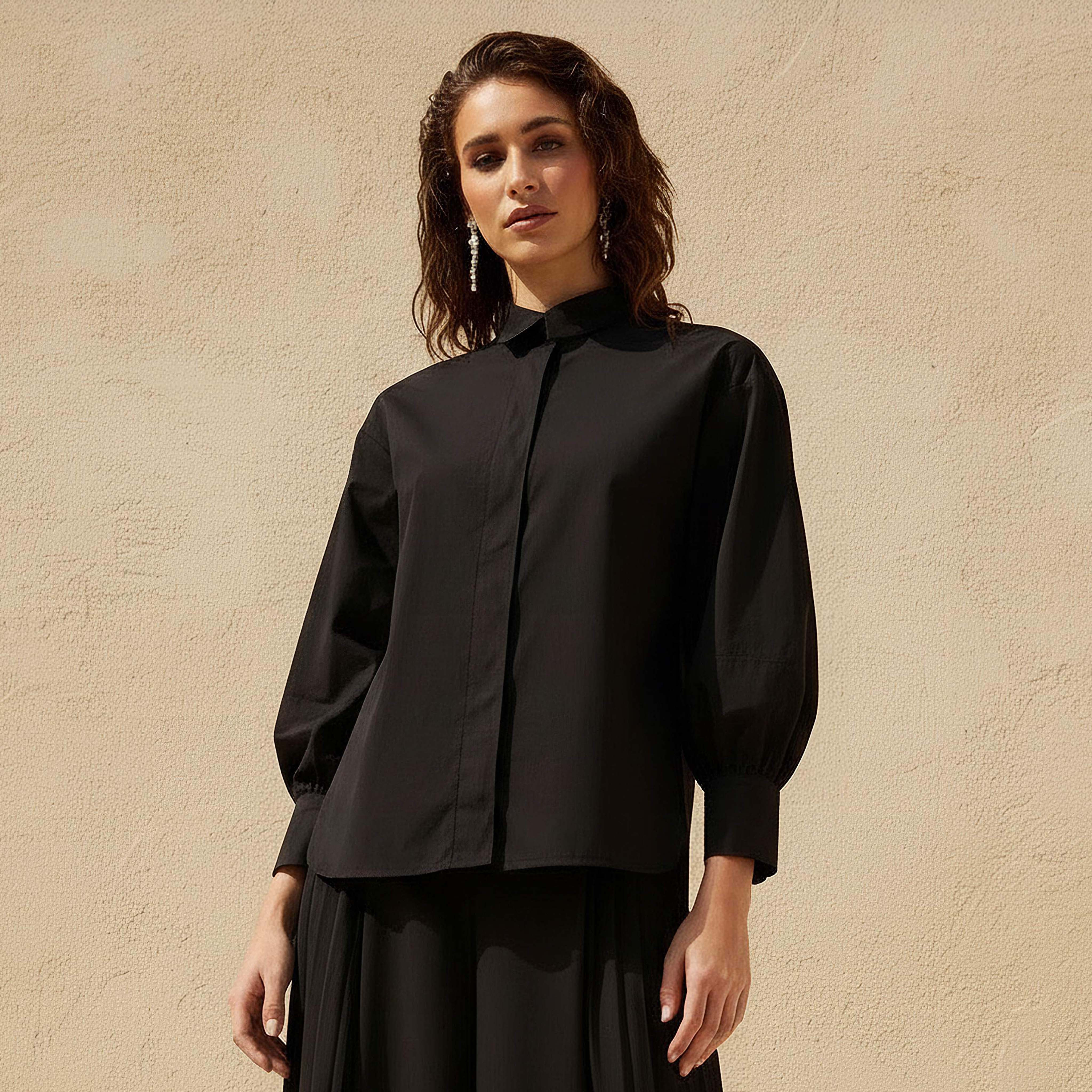 Relaxed Fit Shirt with Concealed Placket-women-clothing-shirtsandblouses-shirts-image-1