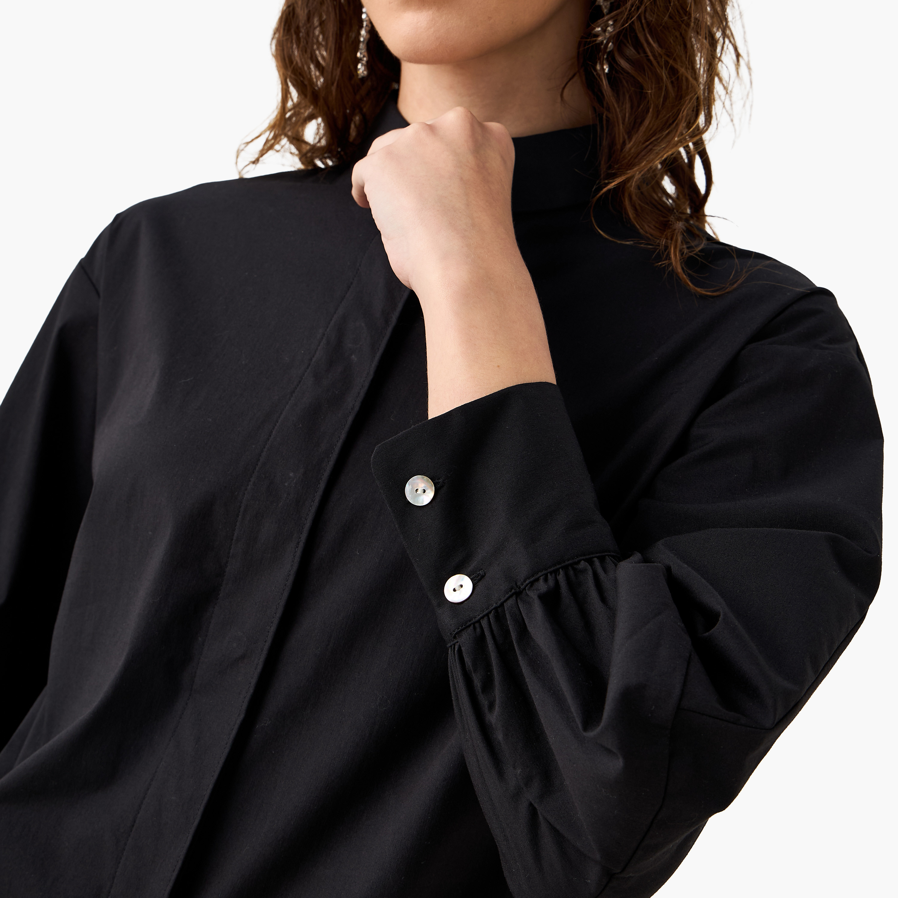 Relaxed Fit Shirt with Concealed Placket-women-clothing-shirtsandblouses-shirts-image-2