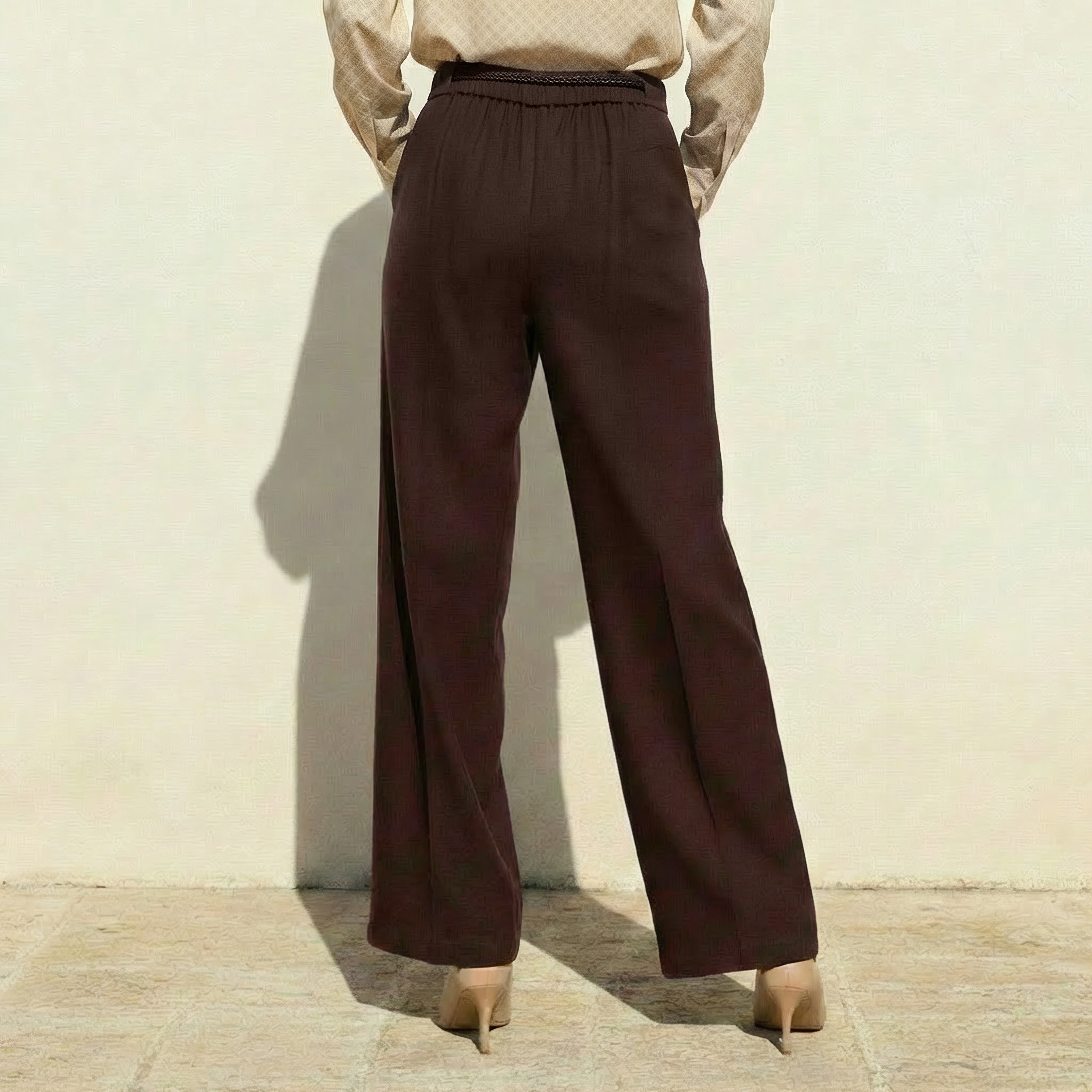 بنطلون رسمي من مزيج الكتان بقصة مستقيمة وحزام-women-clothing-bottoms-trousers-image-4