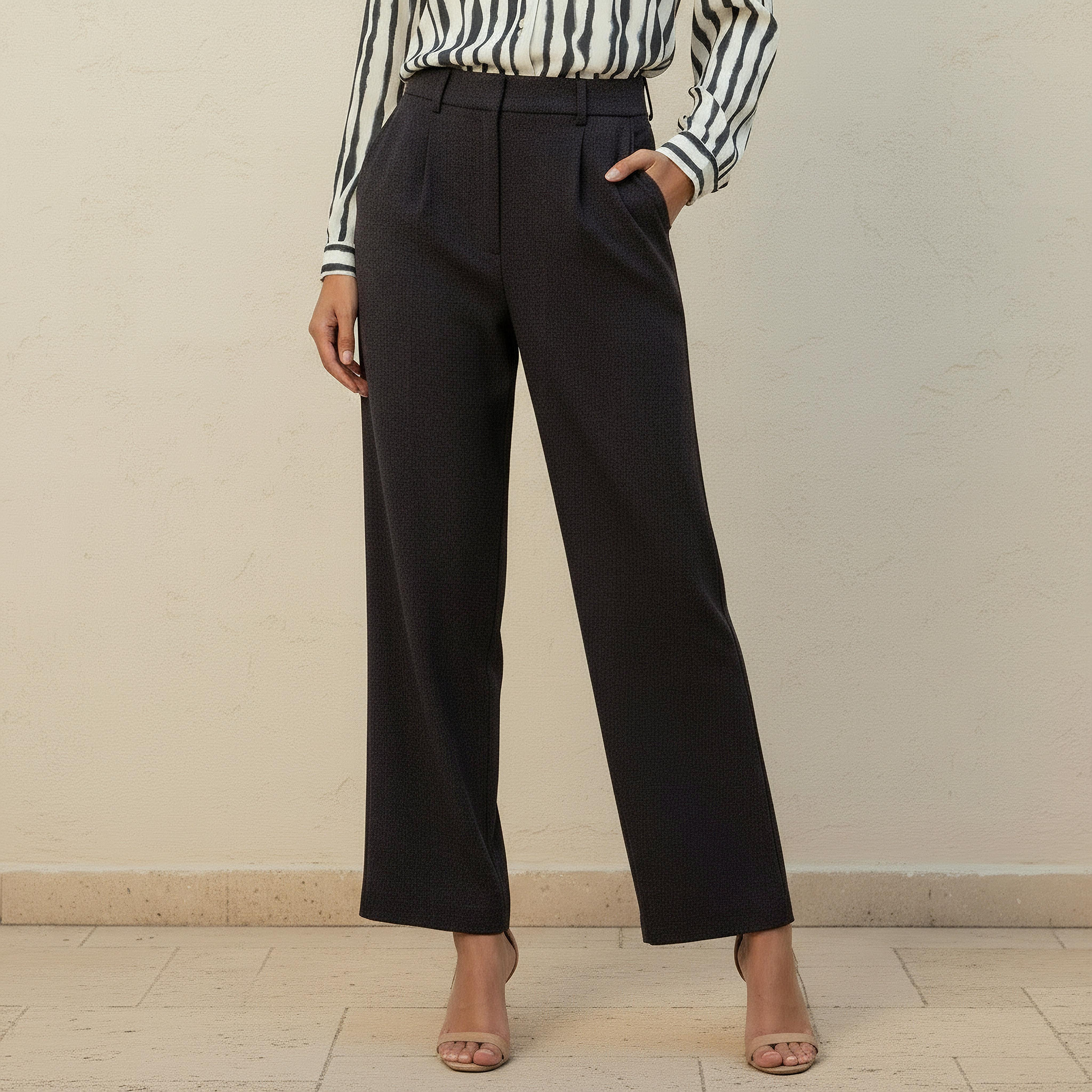 Regular Fit Pleated Formal Trousers-women-clothing-bottoms-trousers-image-1