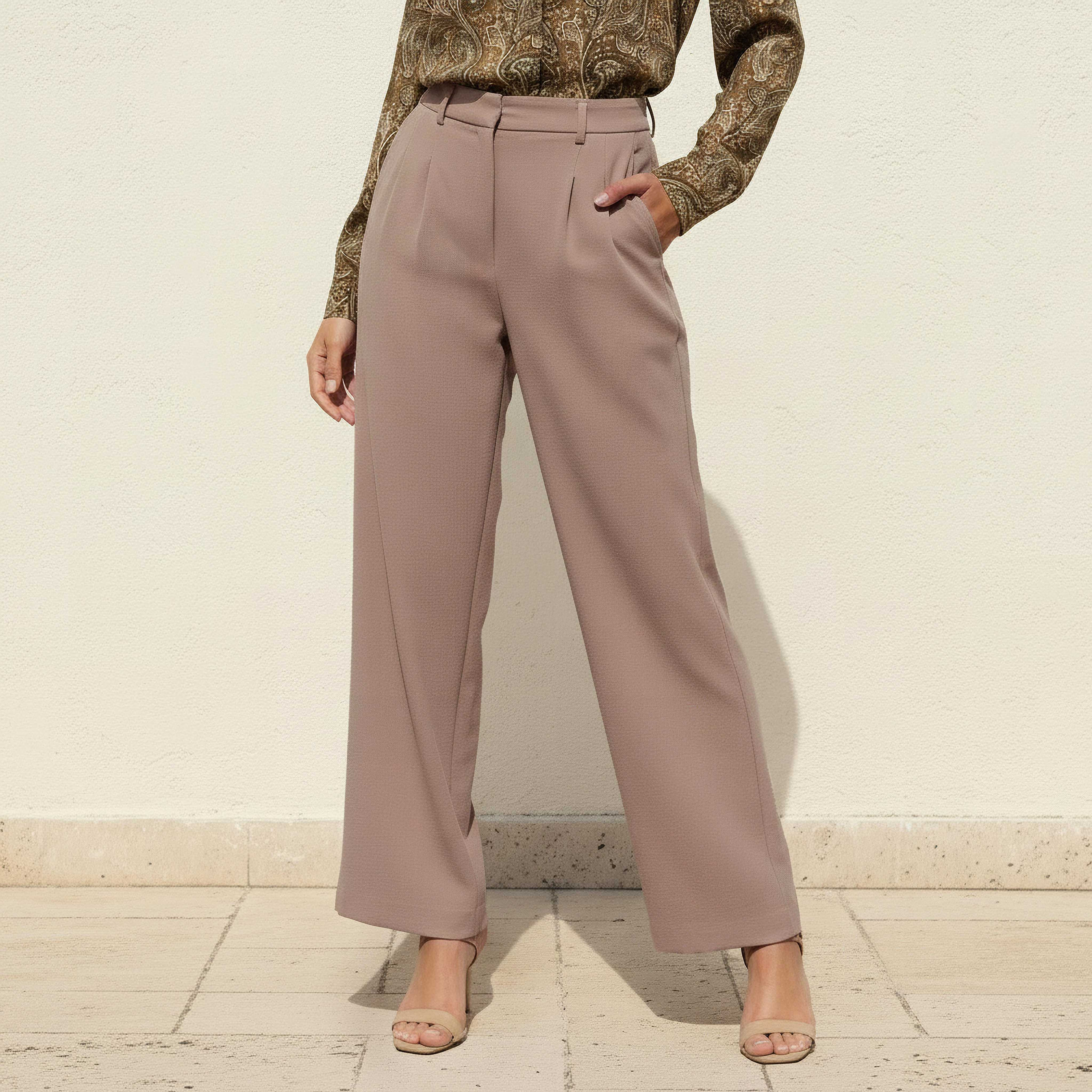 Regular Fit Pleated Formal Trousers-women-clothing-bottoms-trousers-image-1