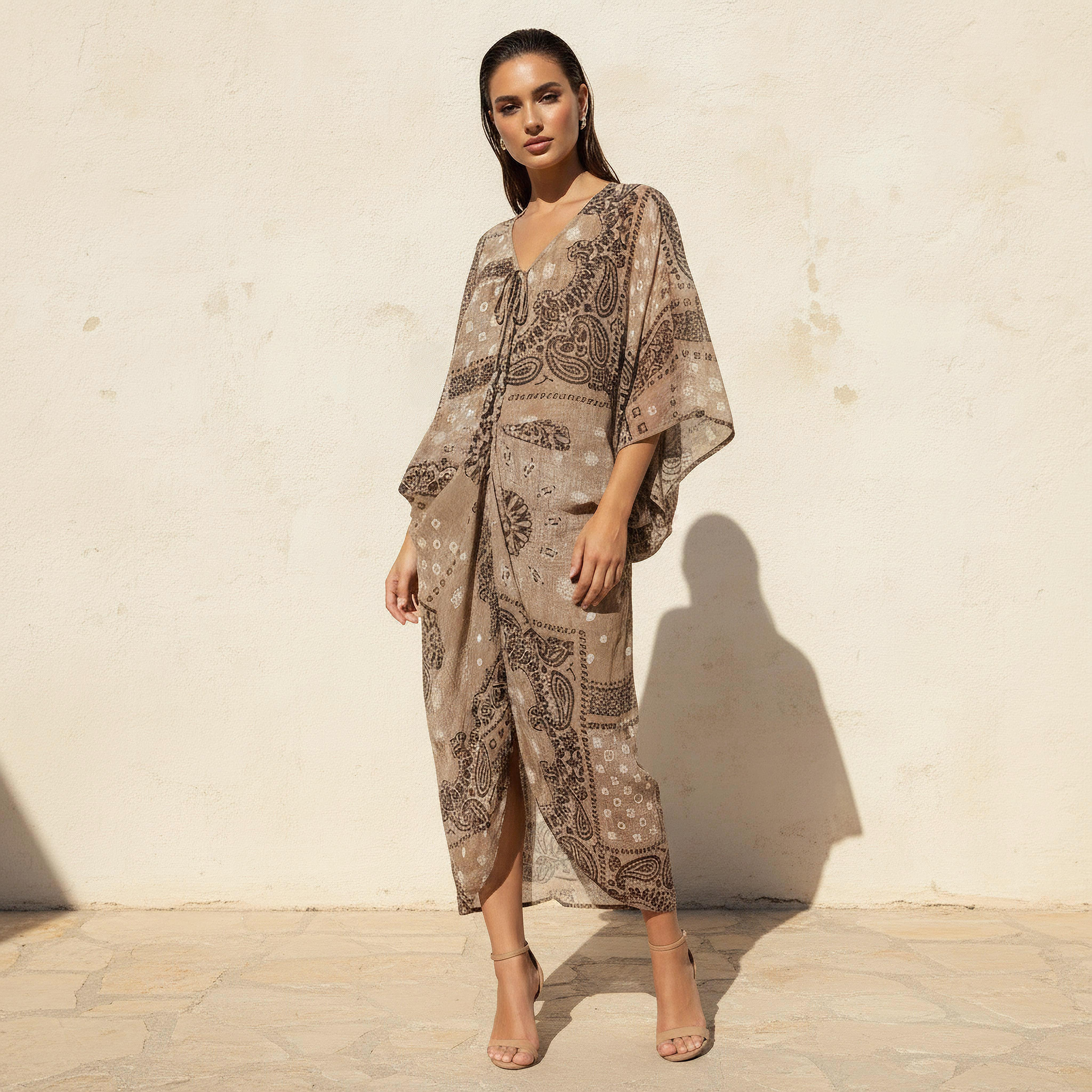 Midi Kaftan Dress with Printed Design-women-clothing-dresses-image-1