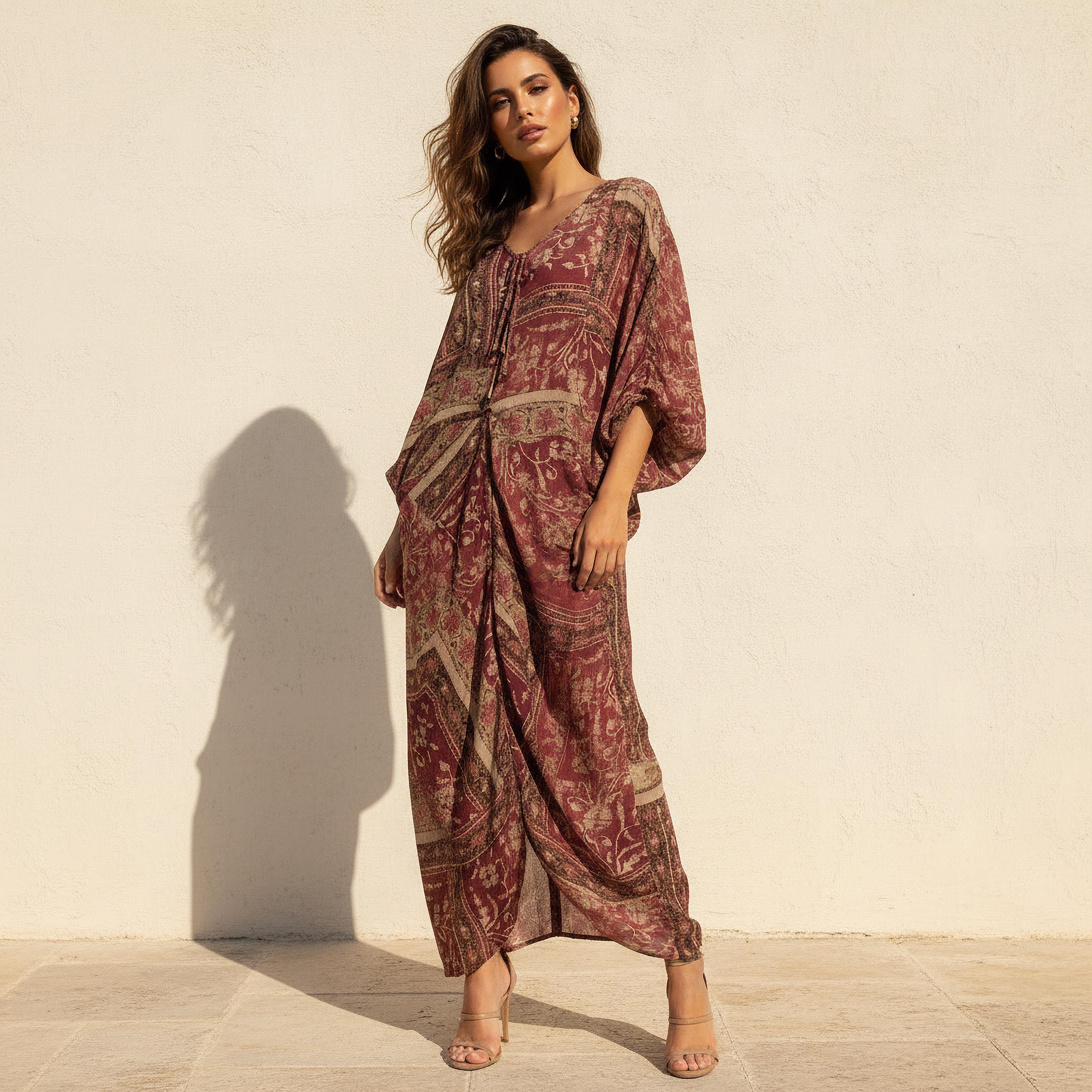 Midi Kaftan Dress with Printed Design-women-clothing-dresses-image-1
