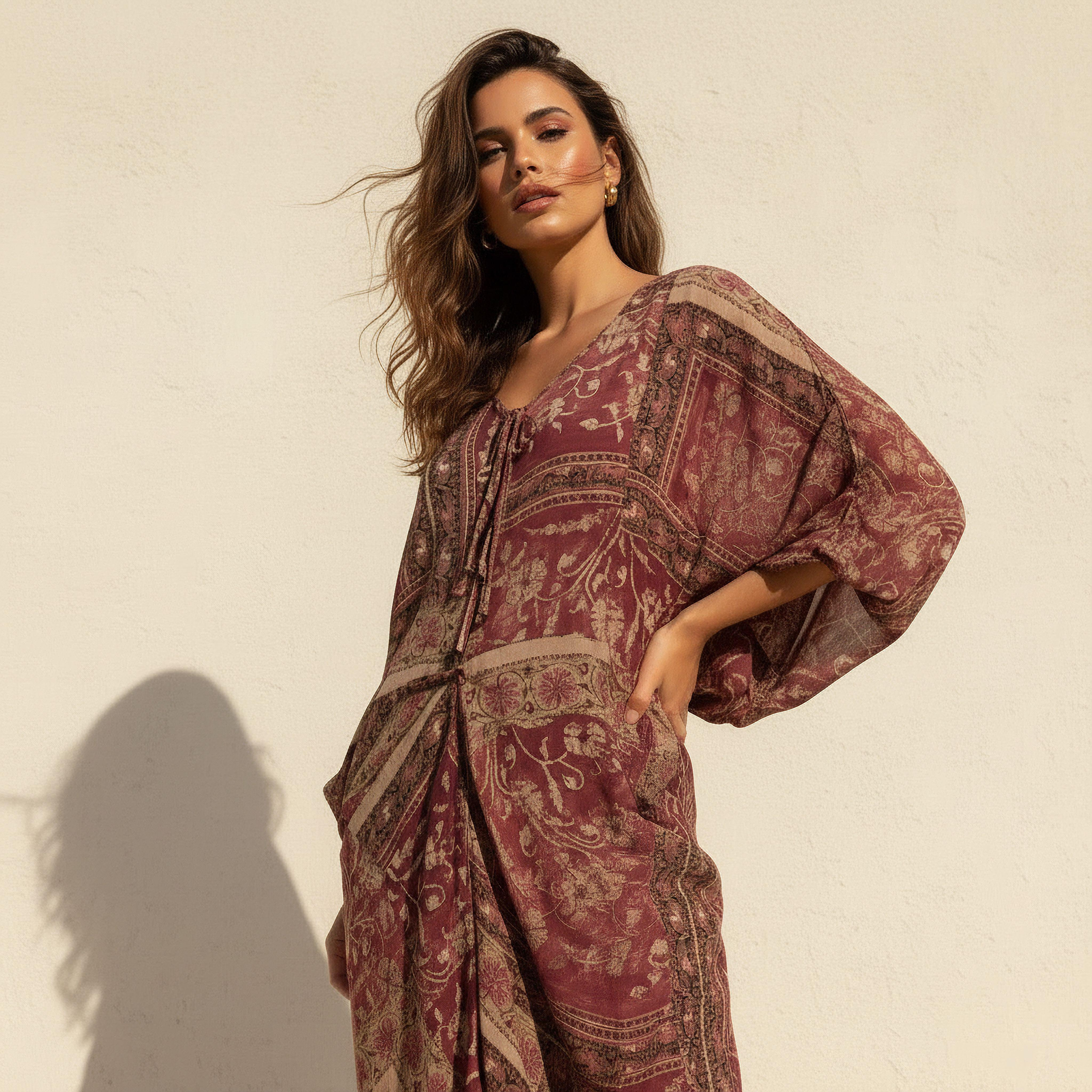 Midi Kaftan Dress with Printed Design-women-clothing-dresses-image-4