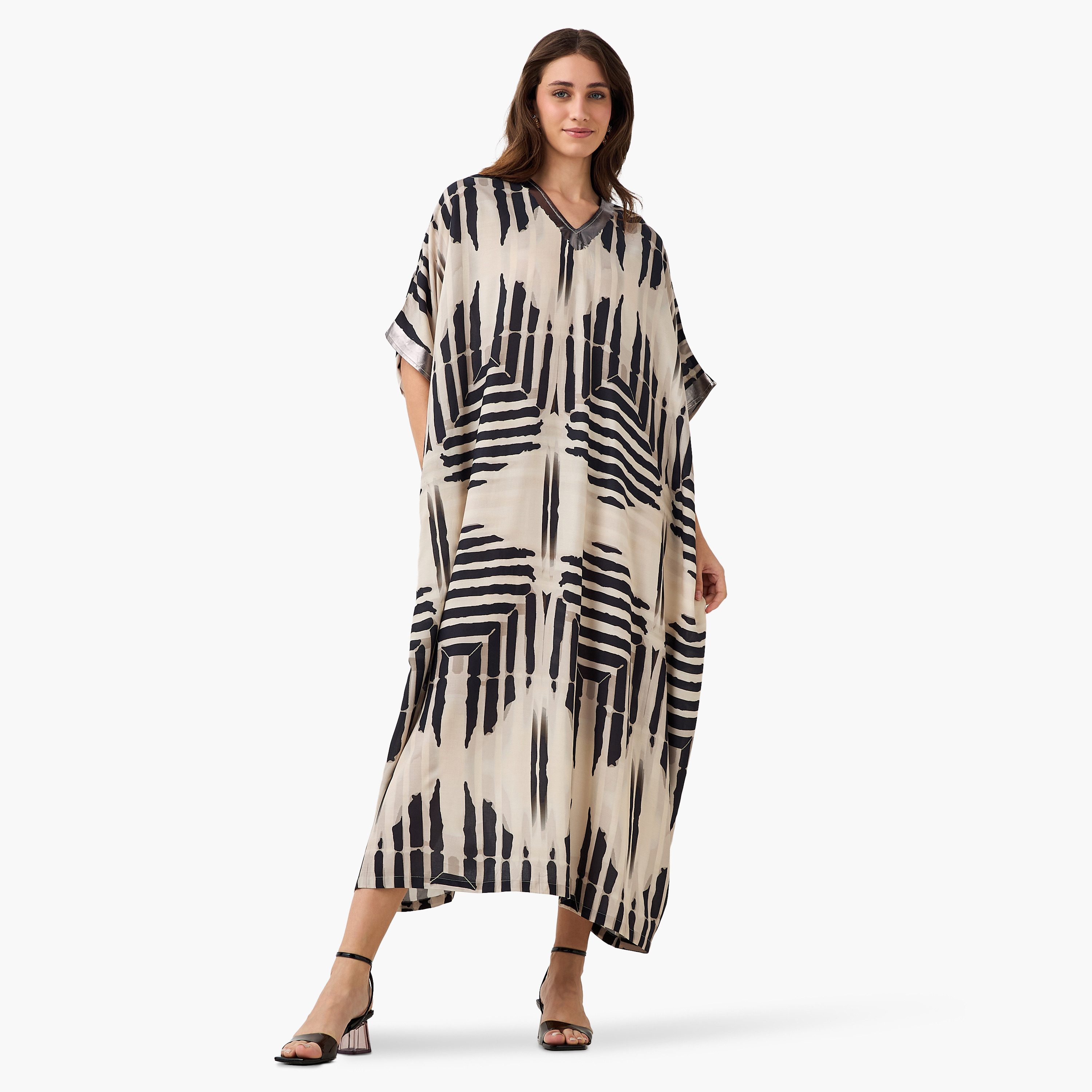 Tie-Dye Print Kaftan Women Dress with V-neck-women-clothing-dresses-image-2