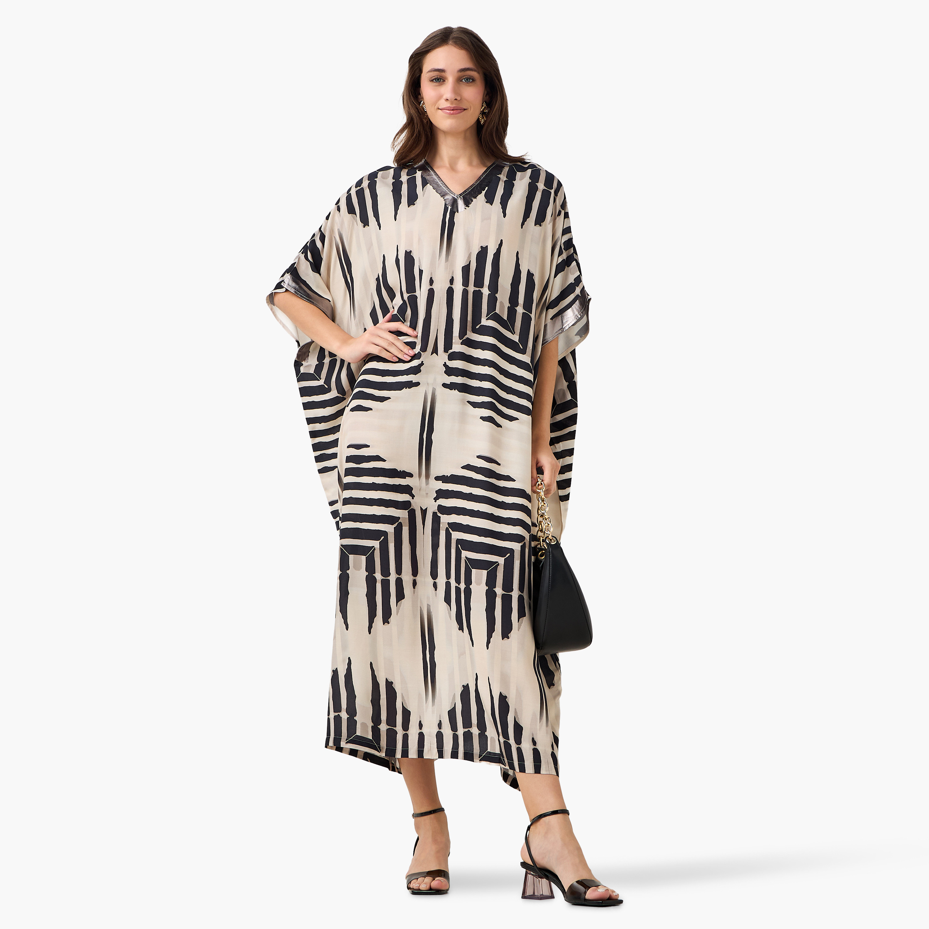 Tie-Dye Print Kaftan Women Dress with V-neck-women-clothing-dresses-image-3