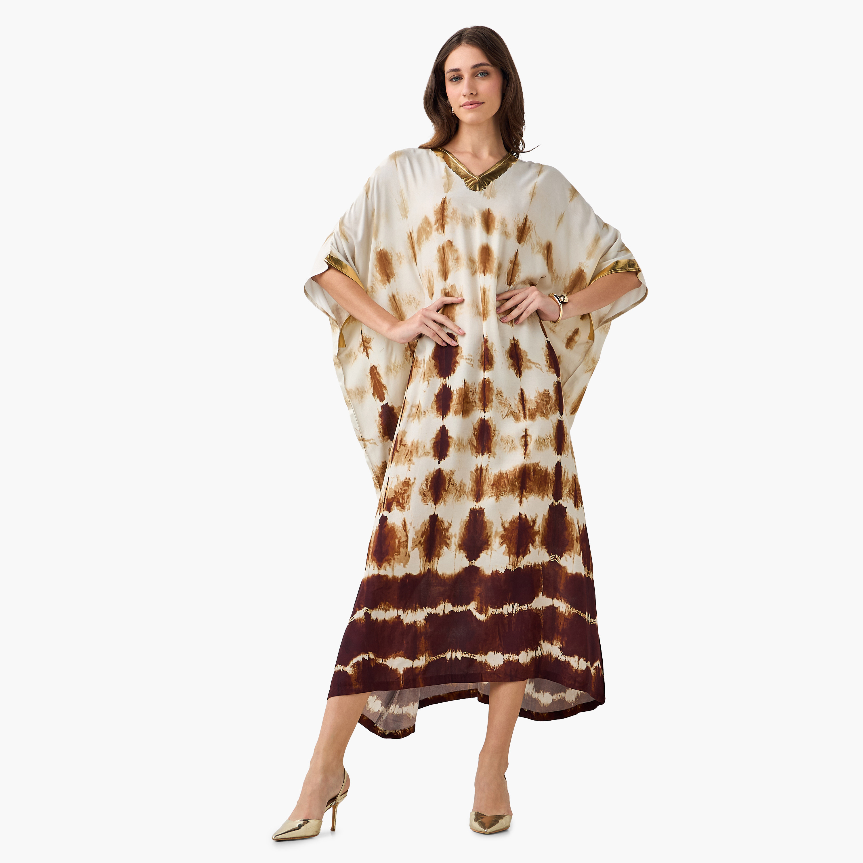 Tie-Dye Print Kaftan Women Dress with V-neck-women-clothing-dresses-image-3