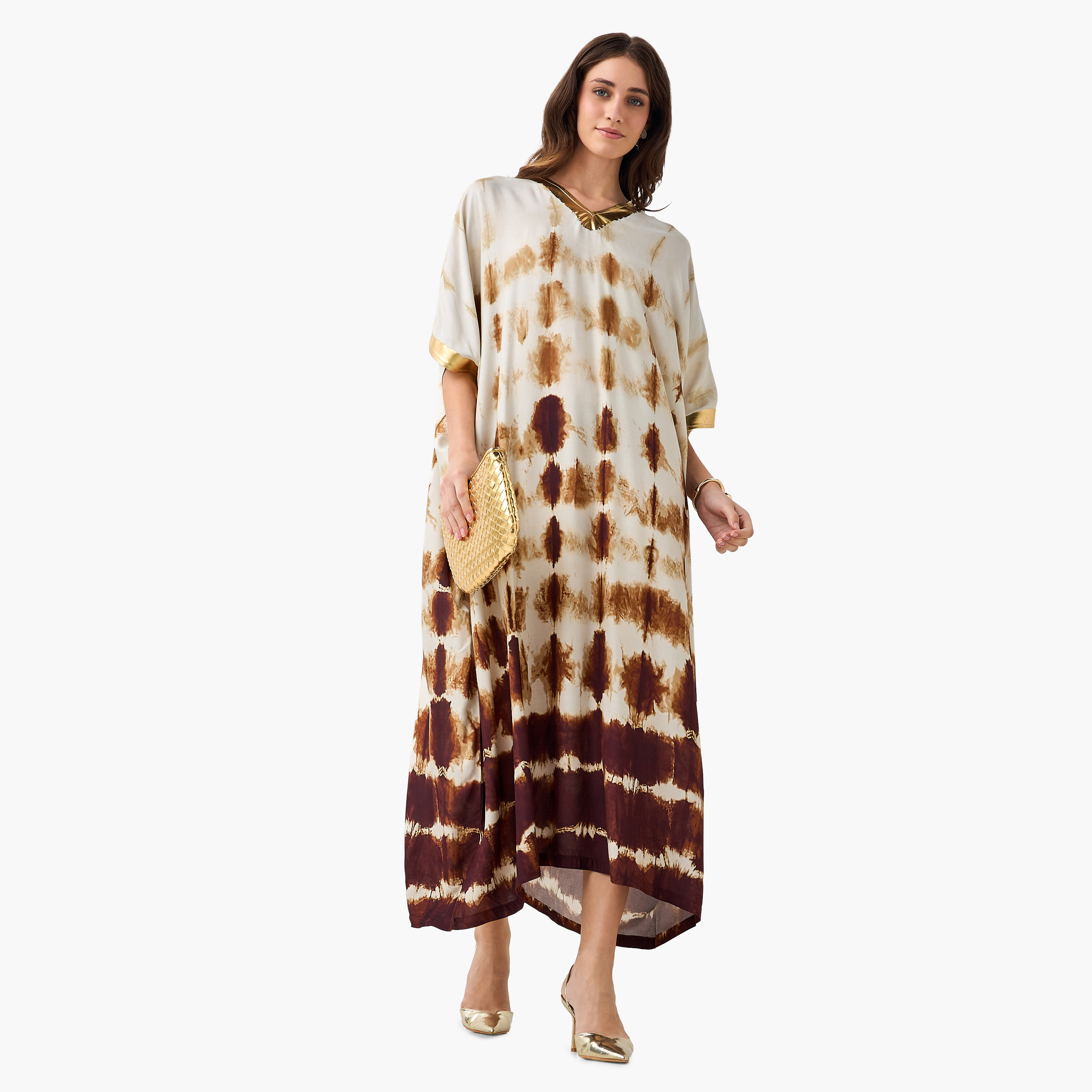 Tie-Dye Print Kaftan Women Dress with V-neck-women-clothing-dresses-image-4