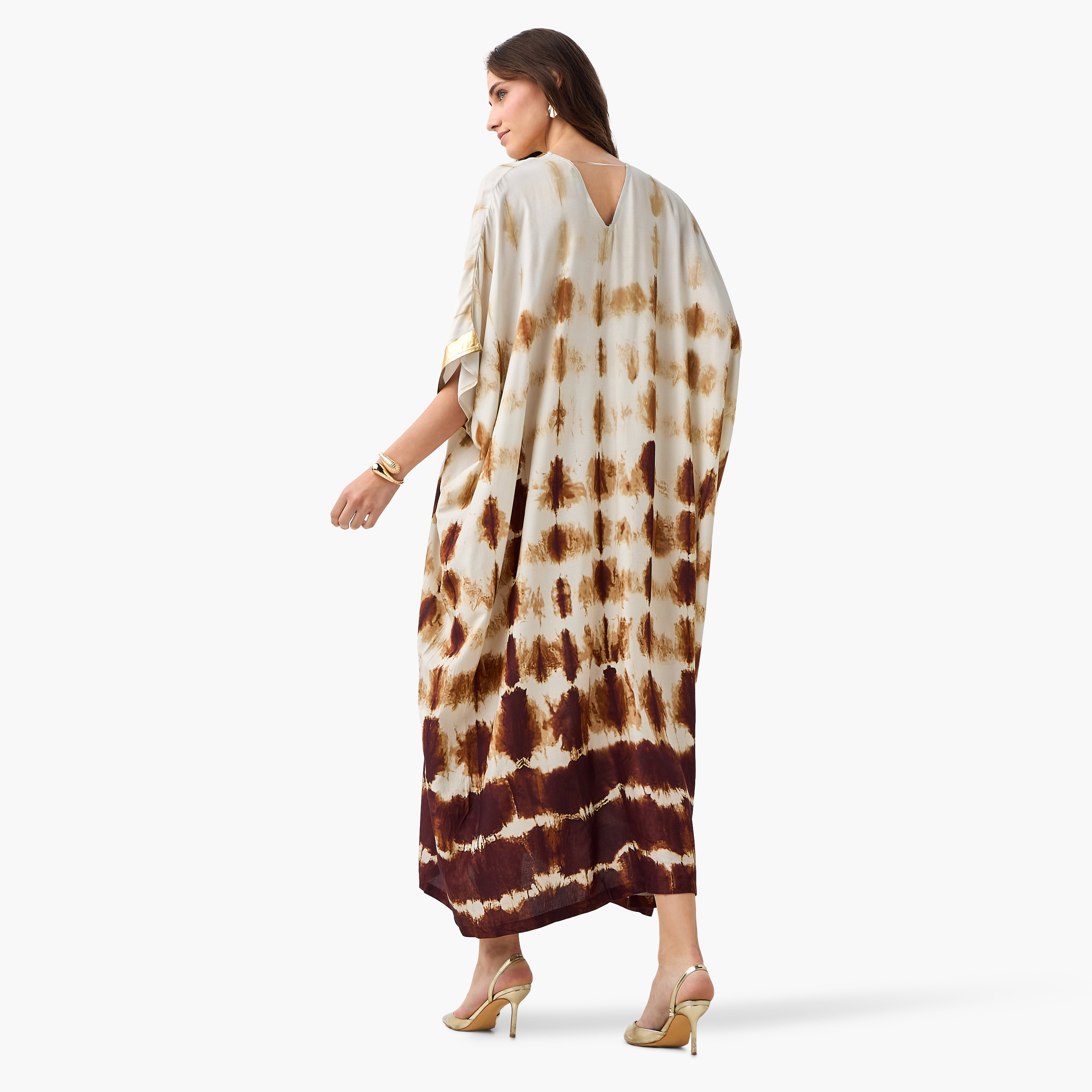 Tie-Dye Print Kaftan Women Dress with V-neck-women-clothing-dresses-image-5