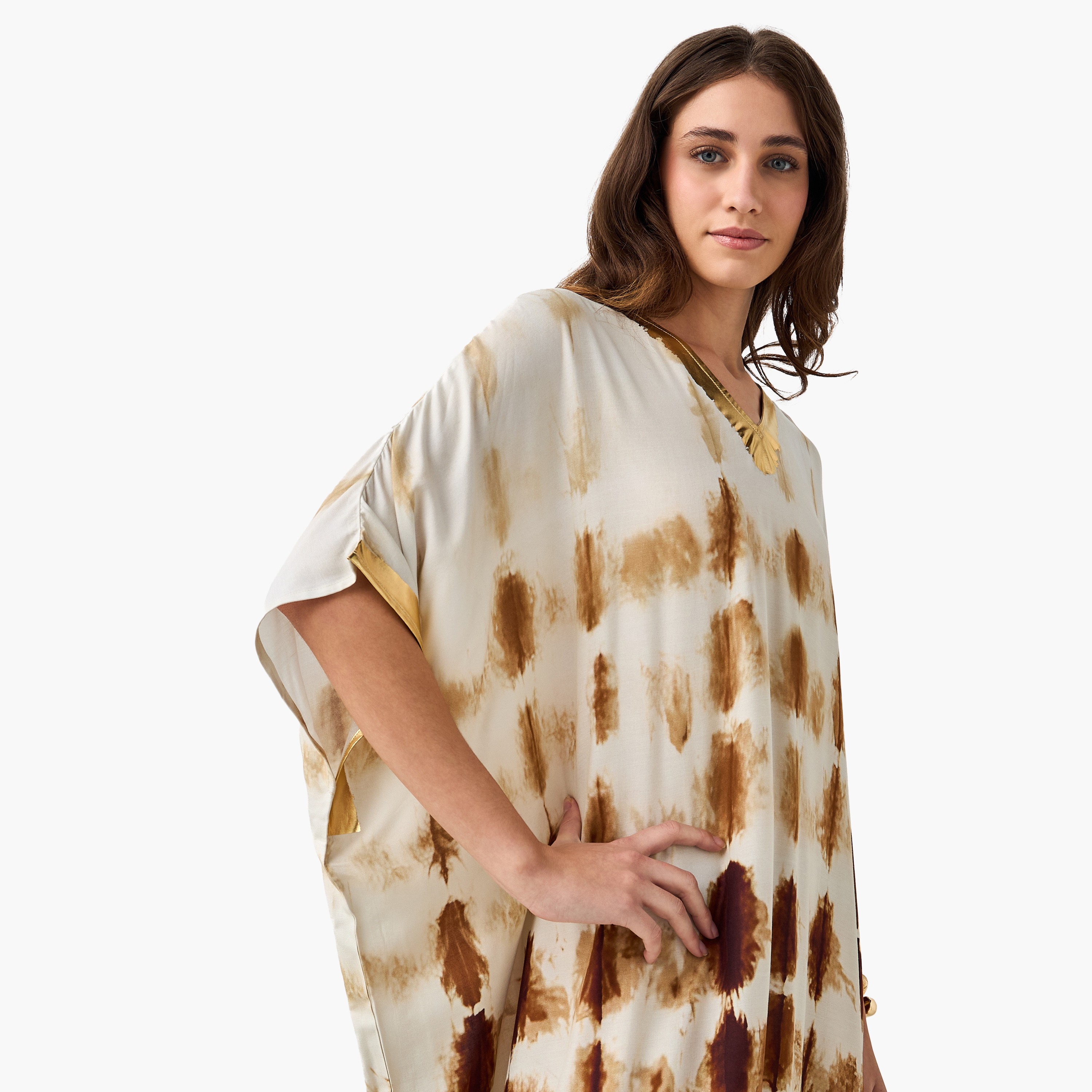 Tie-Dye Print Kaftan Women Dress with V-neck-women-clothing-dresses-image-7