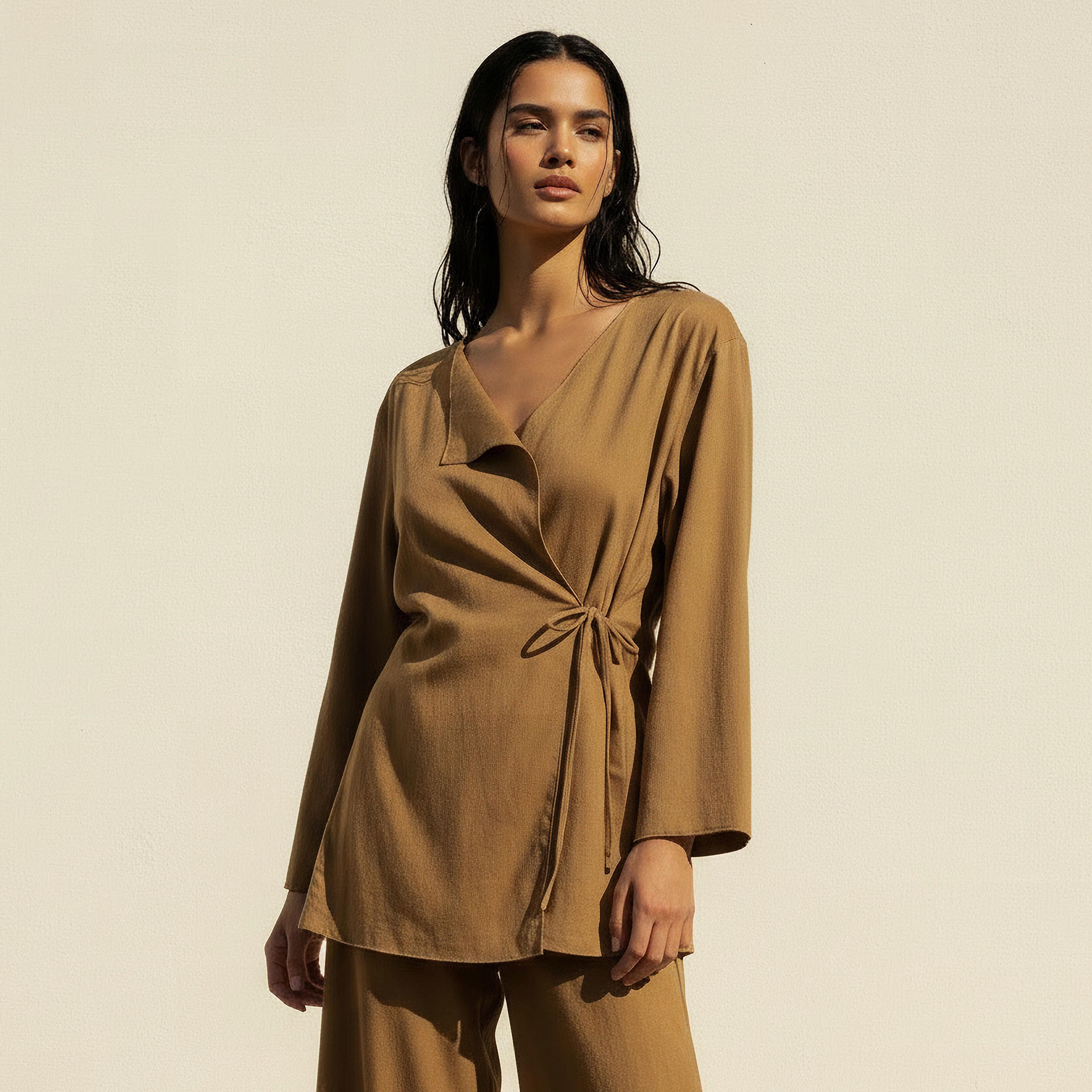Relaxed Fit Linen Blend Wrap Top with Tie-Up Detail-women-clothing-shirtsandblouses-blouses-image-1