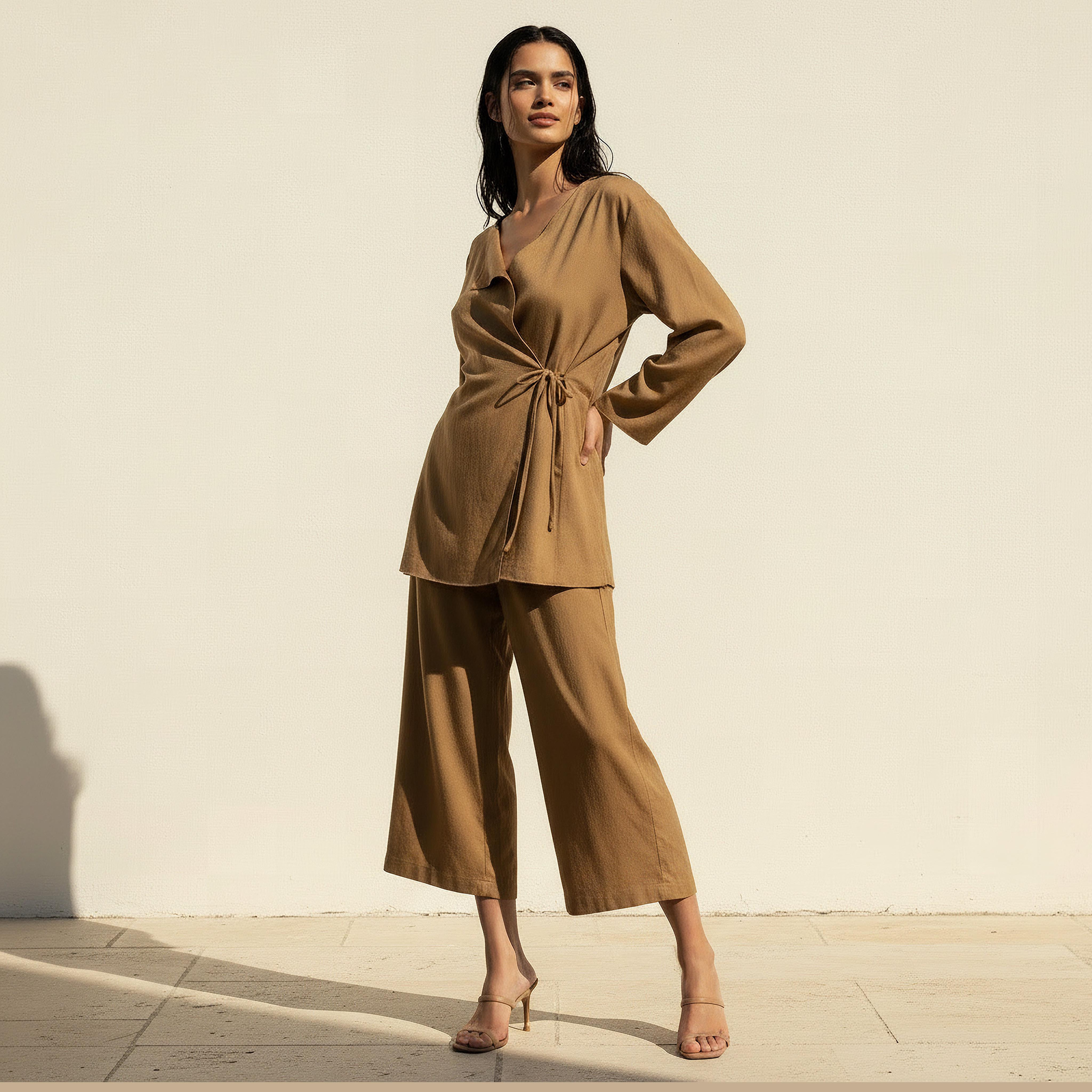 Relaxed Fit Linen Blend Wrap Top with Tie-Up Detail-women-clothing-shirtsandblouses-blouses-image-3