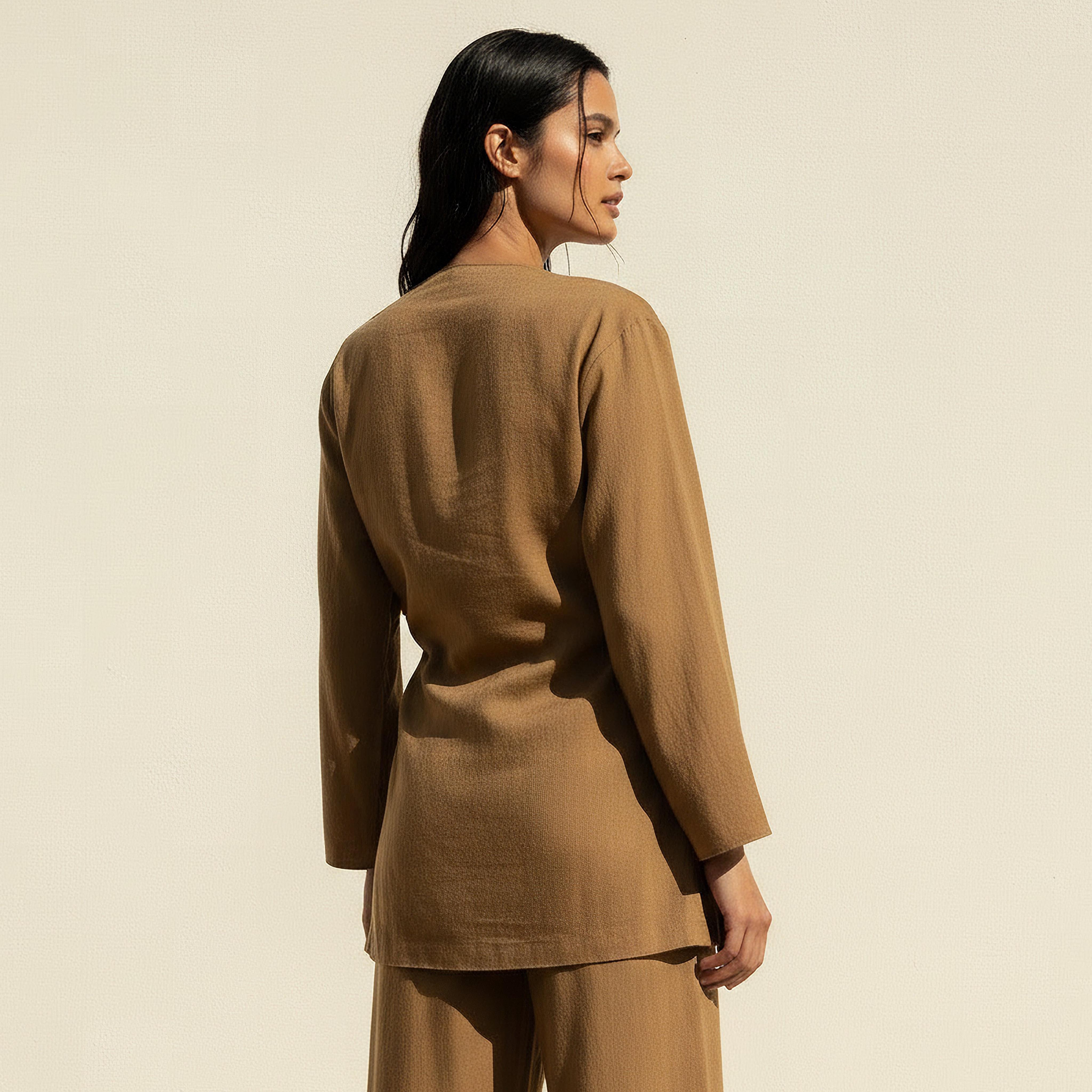 Relaxed Fit Linen Blend Wrap Top with Tie-Up Detail-women-clothing-shirtsandblouses-blouses-image-4