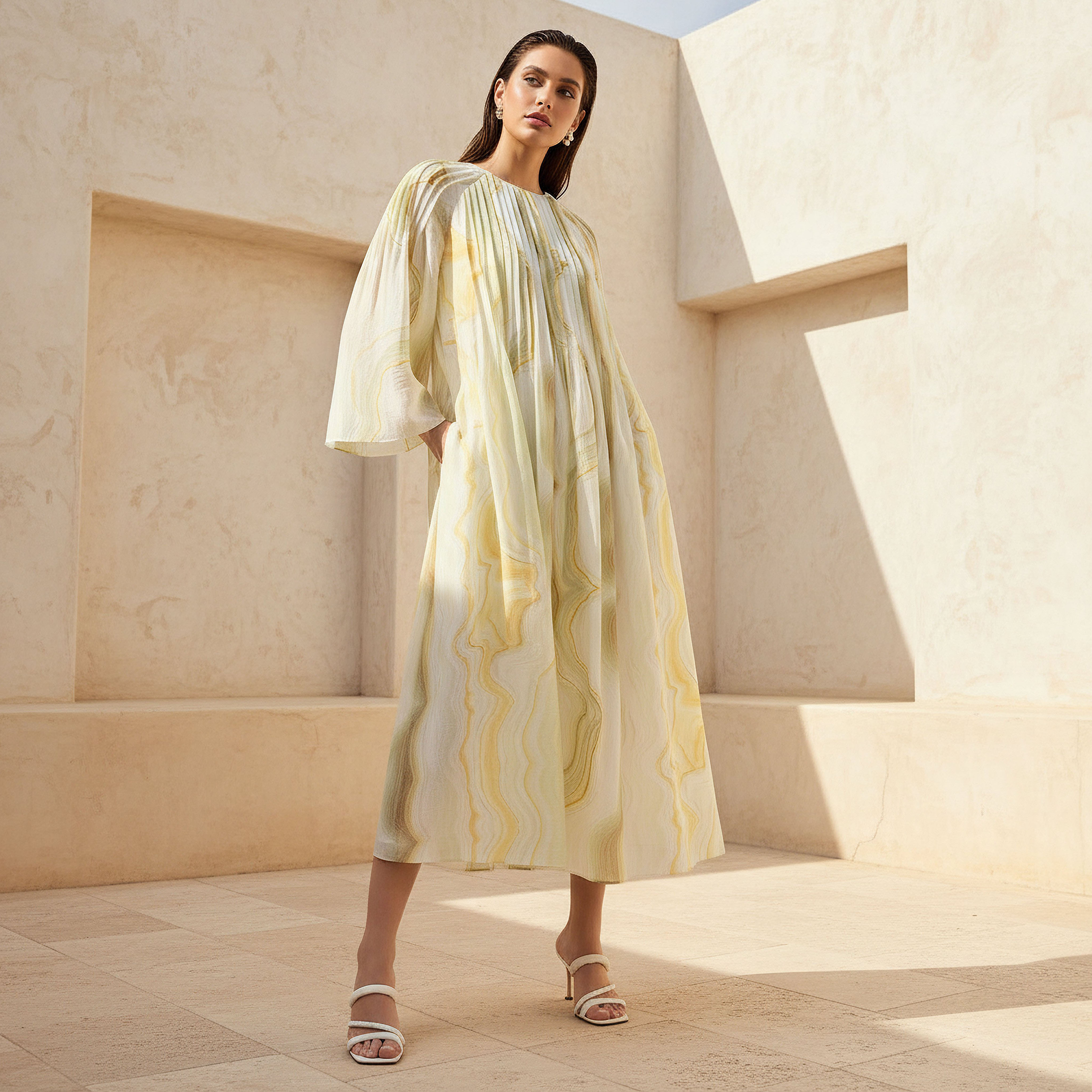A-line Midi Dress with Pintuck Detail-women-clothing-dresses-image-1
