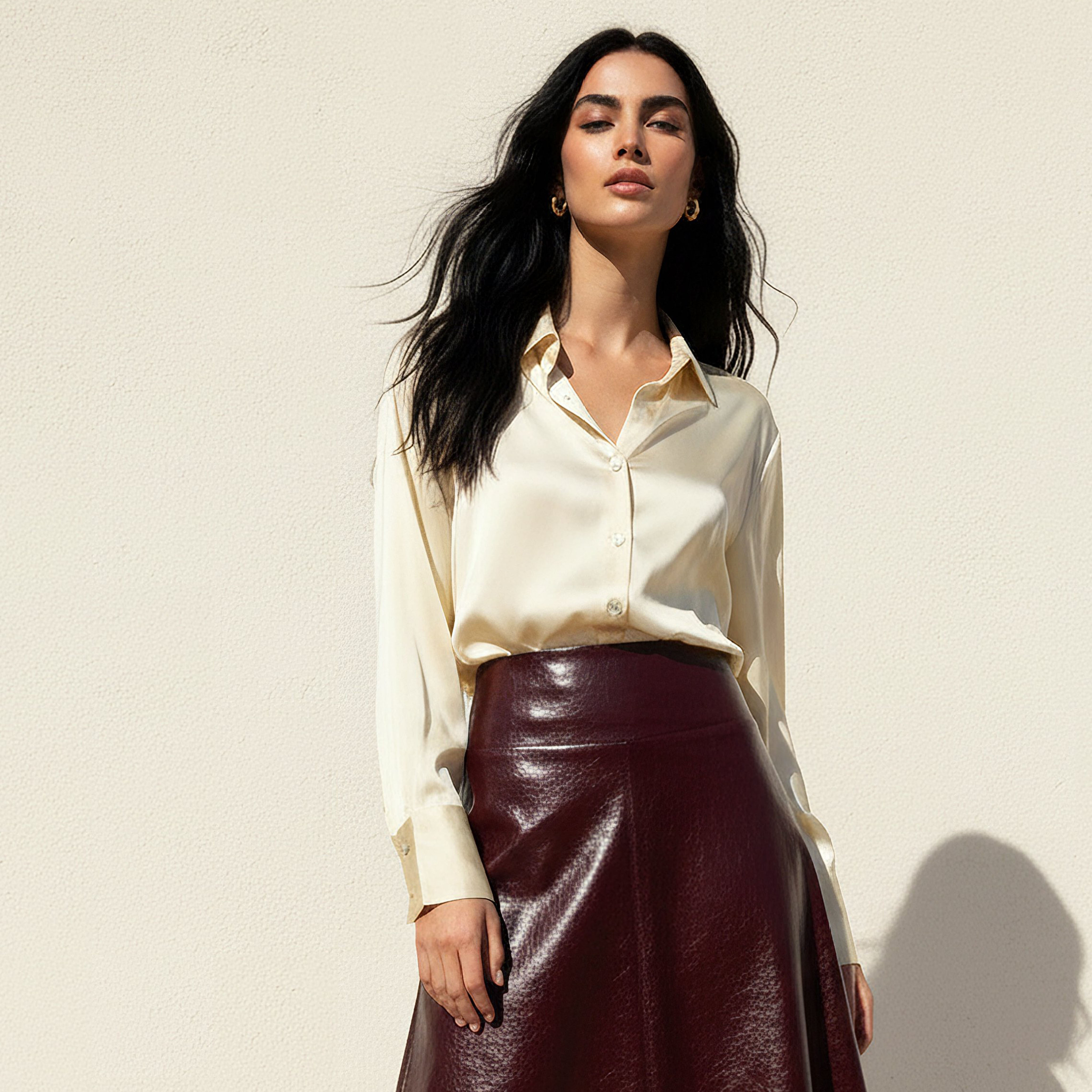 Satin Shirt with Long Sleeves-women-clothing-shirtsandblouses-shirts-image-1