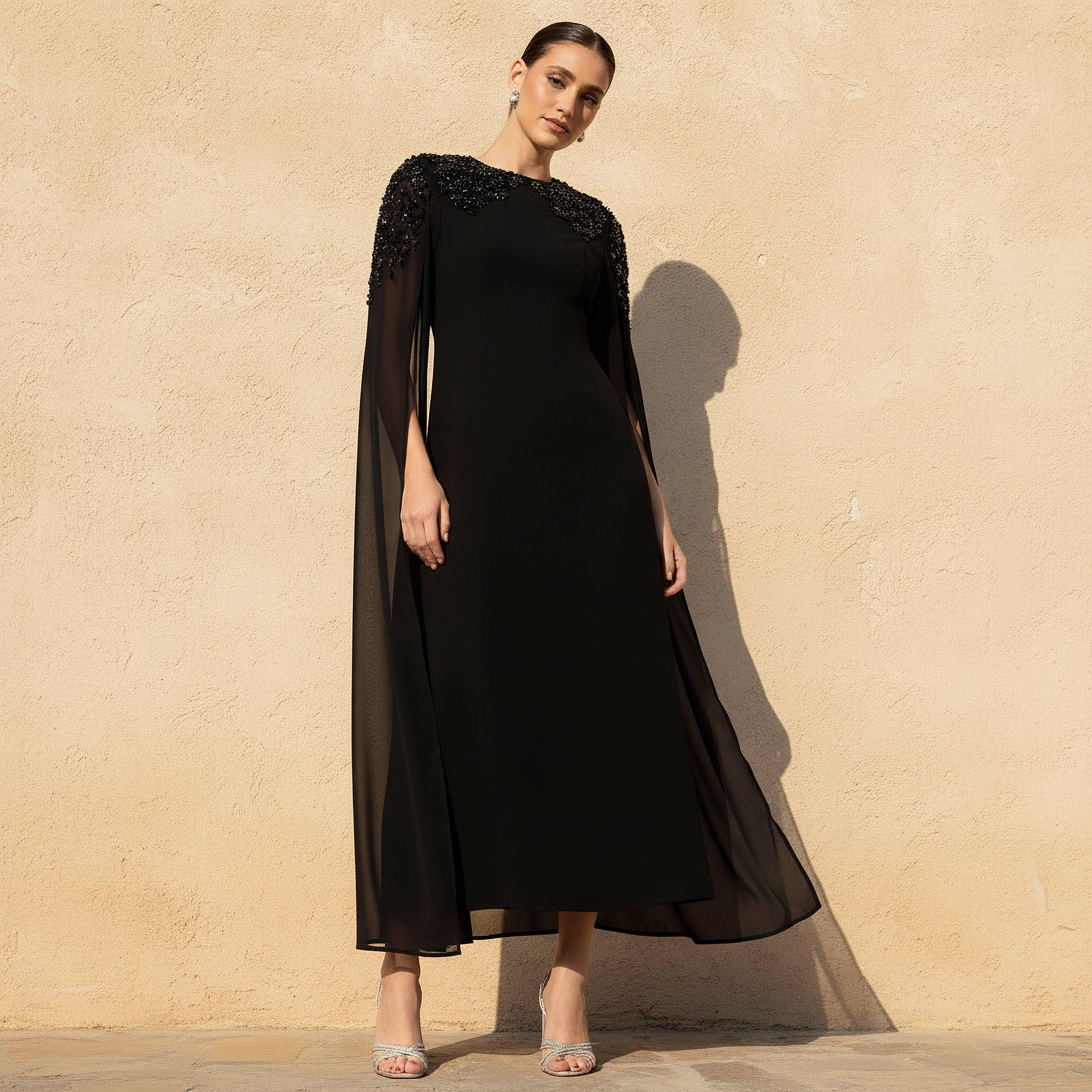 فستان سهرة ميدي بتزيينات وكاب-women-clothing-dresses-image-2