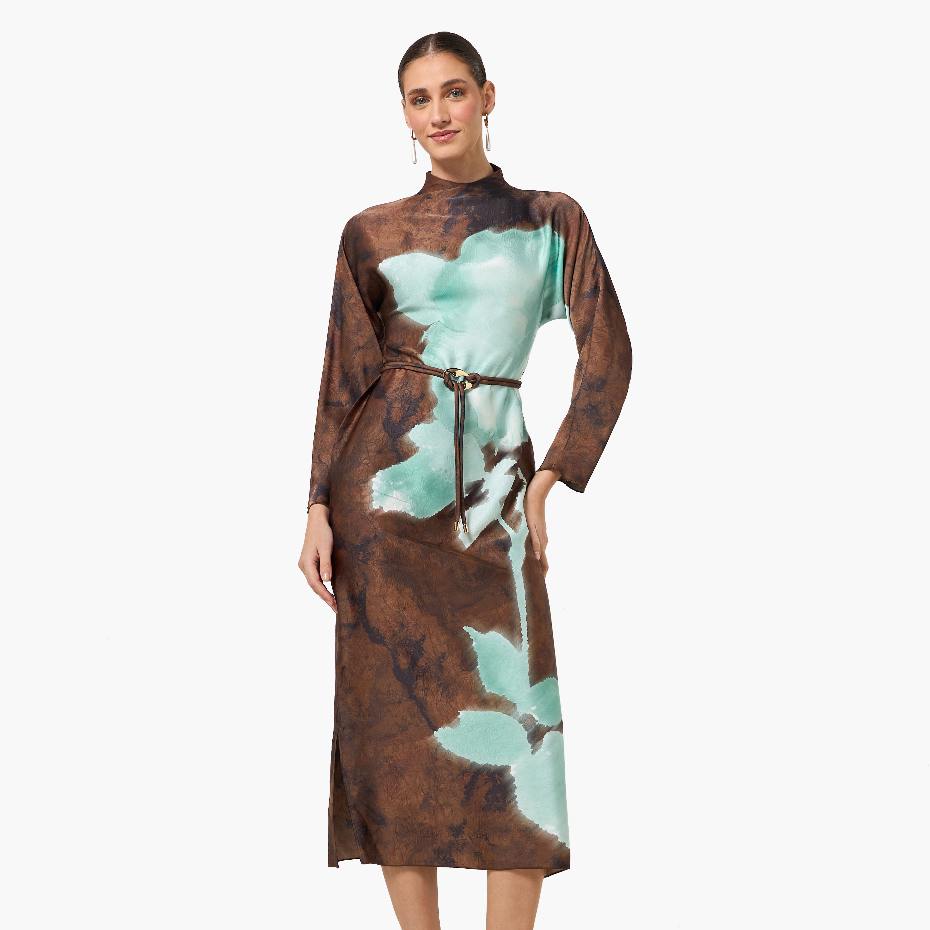 Printed Midi Women Dress with High Neck-women-clothing-dresses-image-2