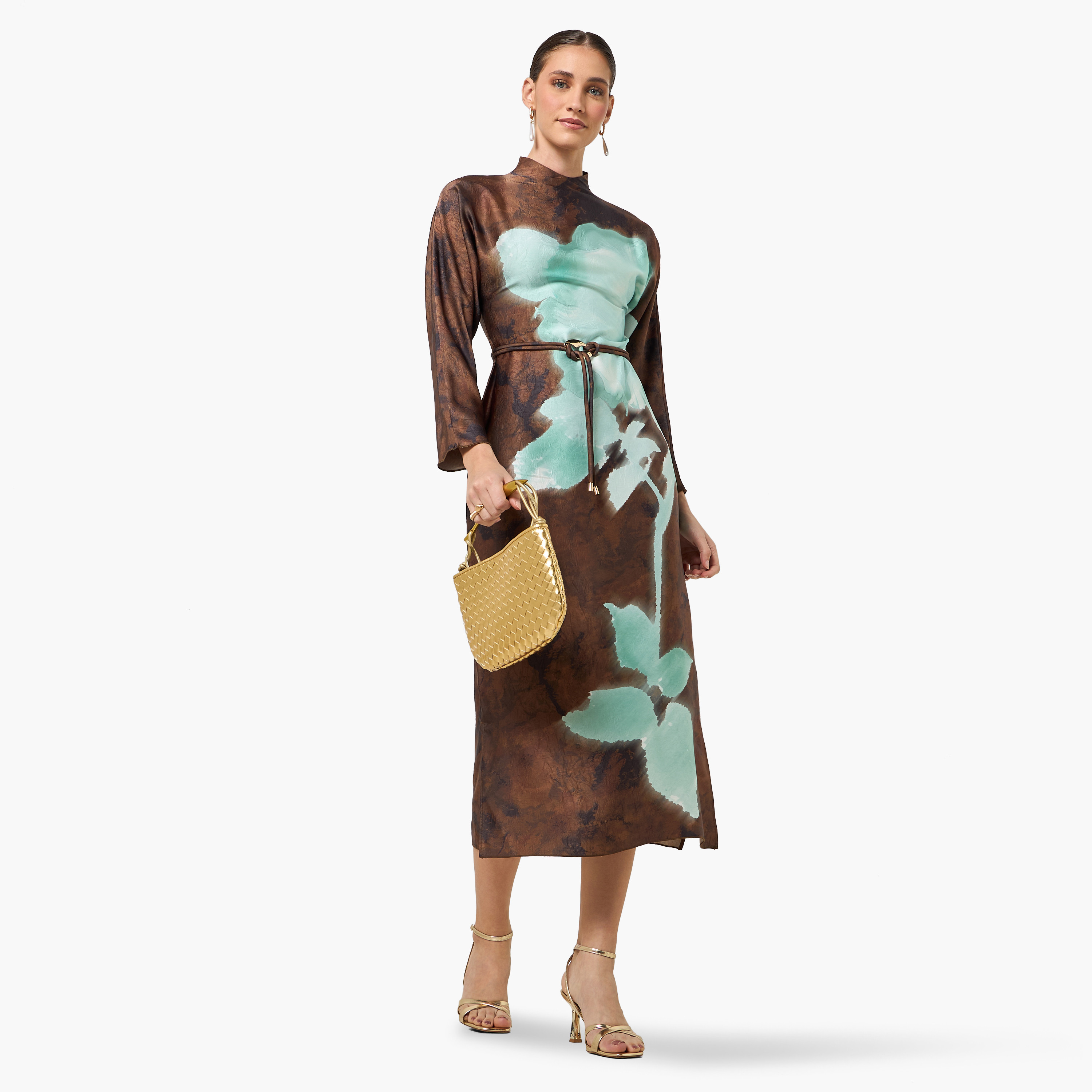 Printed Midi Women Dress with High Neck-women-clothing-dresses-image-4