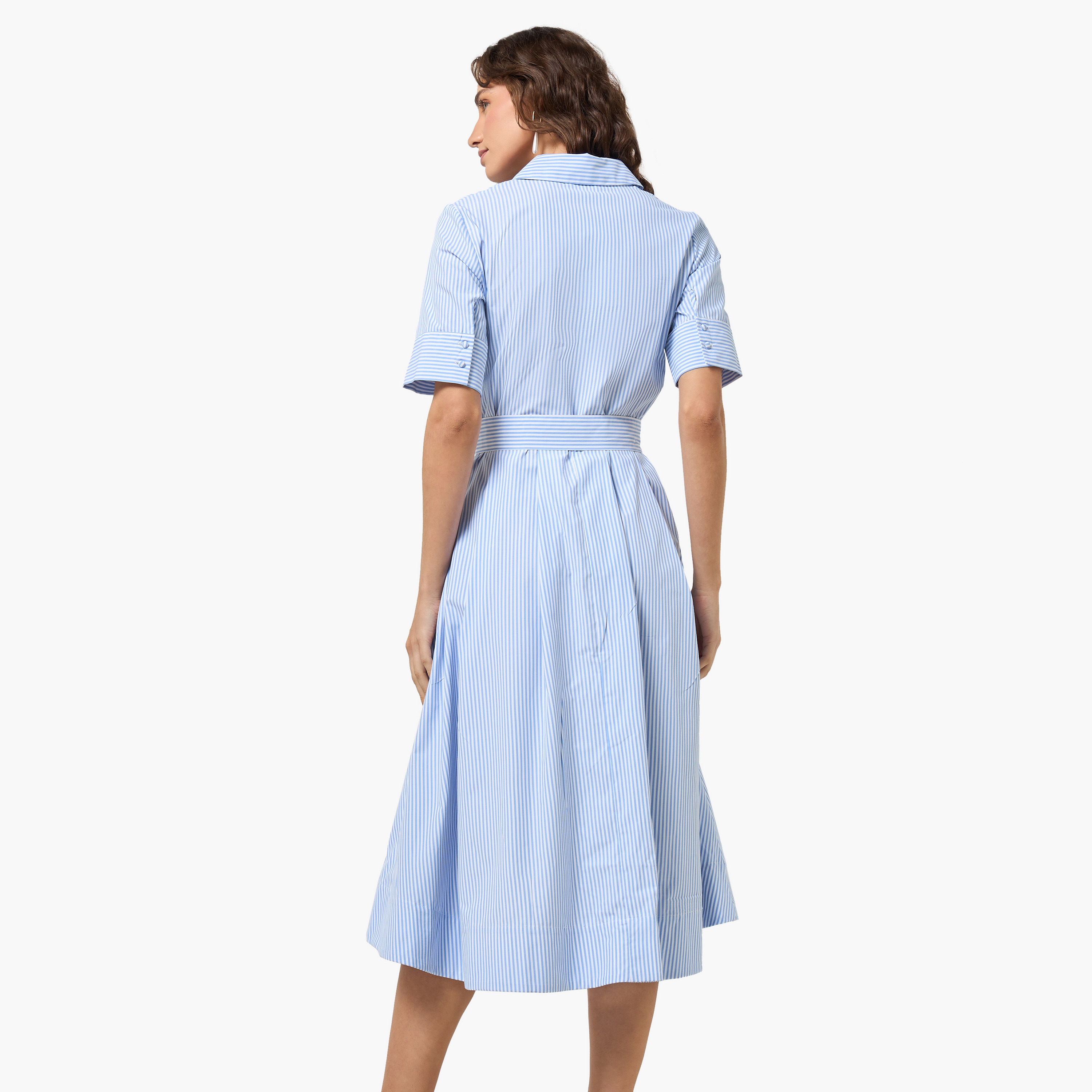 Striped Shirt Style Women Dress with Pockets-women-clothing-dresses-image-4