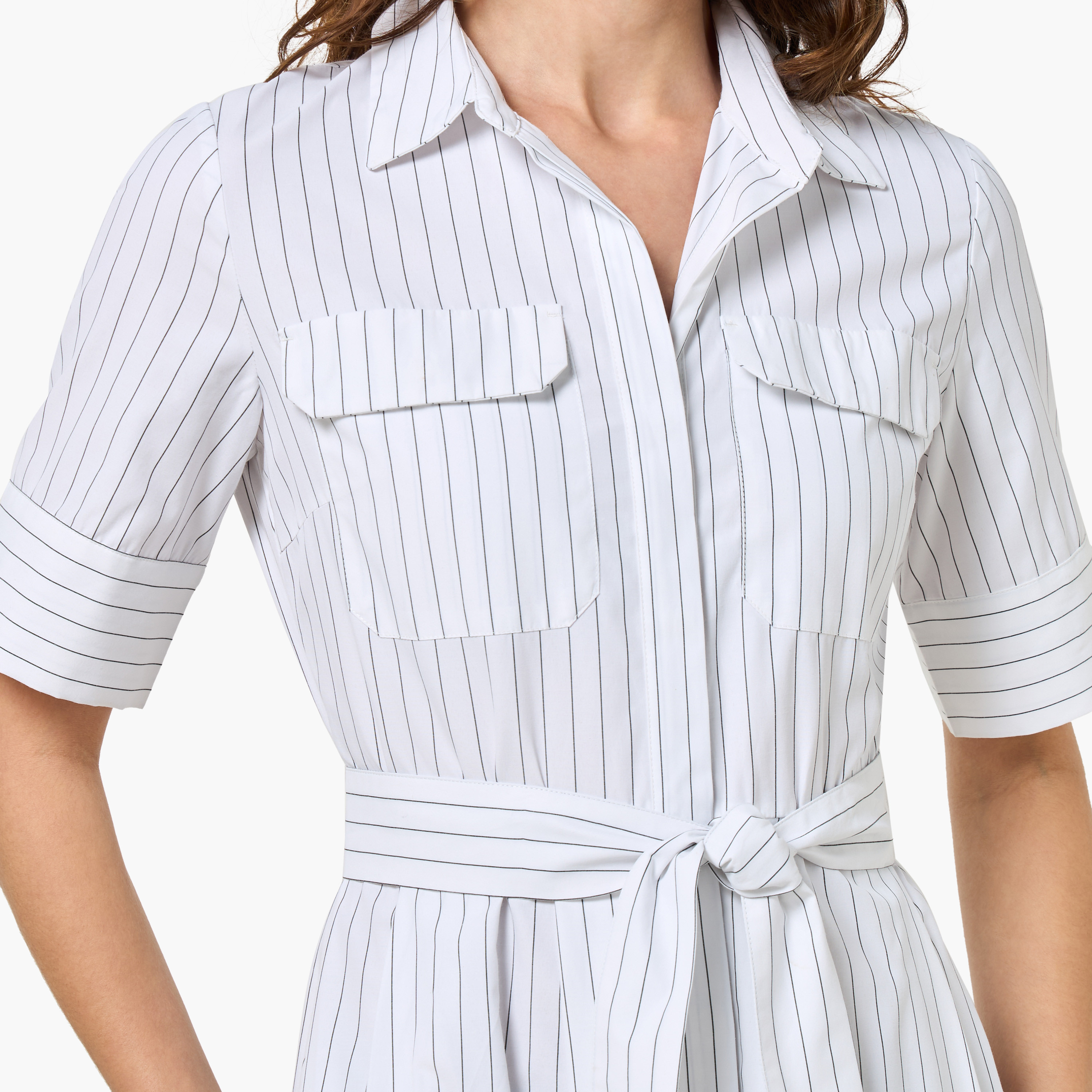 Striped Shirt Style Women Dress with Pockets-women-clothing-dresses-image-2