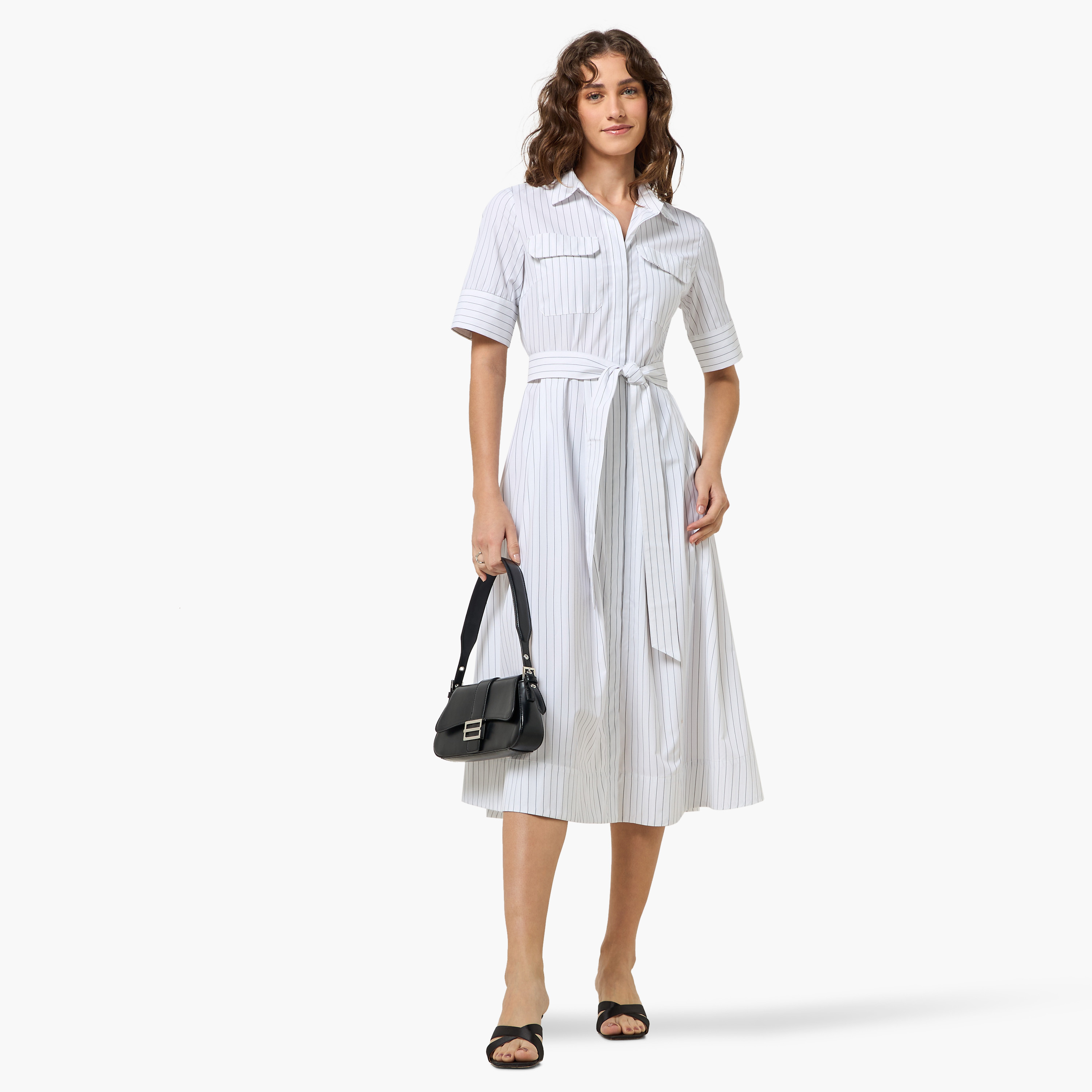 Striped Shirt Style Women Dress with Pockets-women-clothing-dresses-image-3