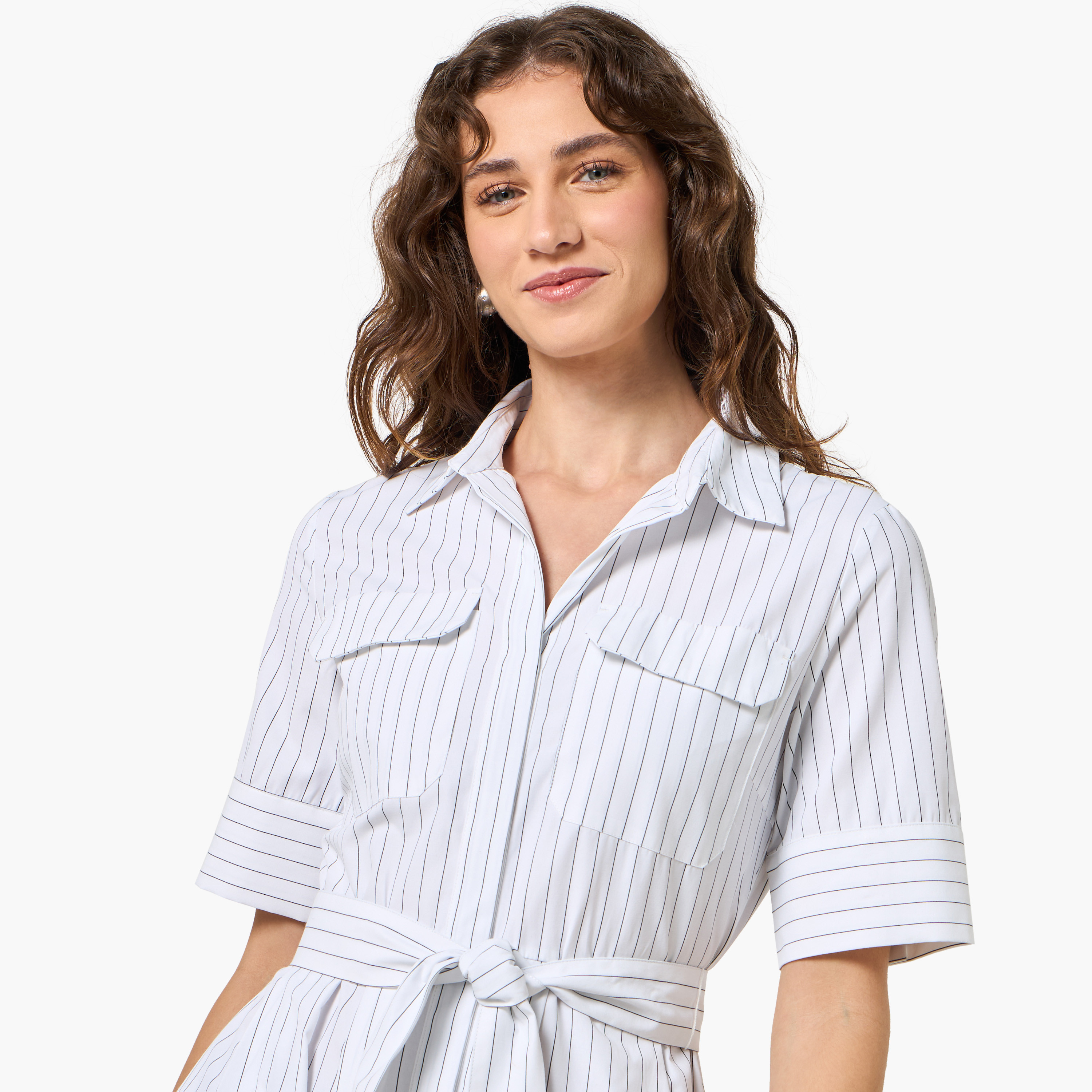 Striped Shirt Style Women Dress with Pockets-women-clothing-dresses-image-5