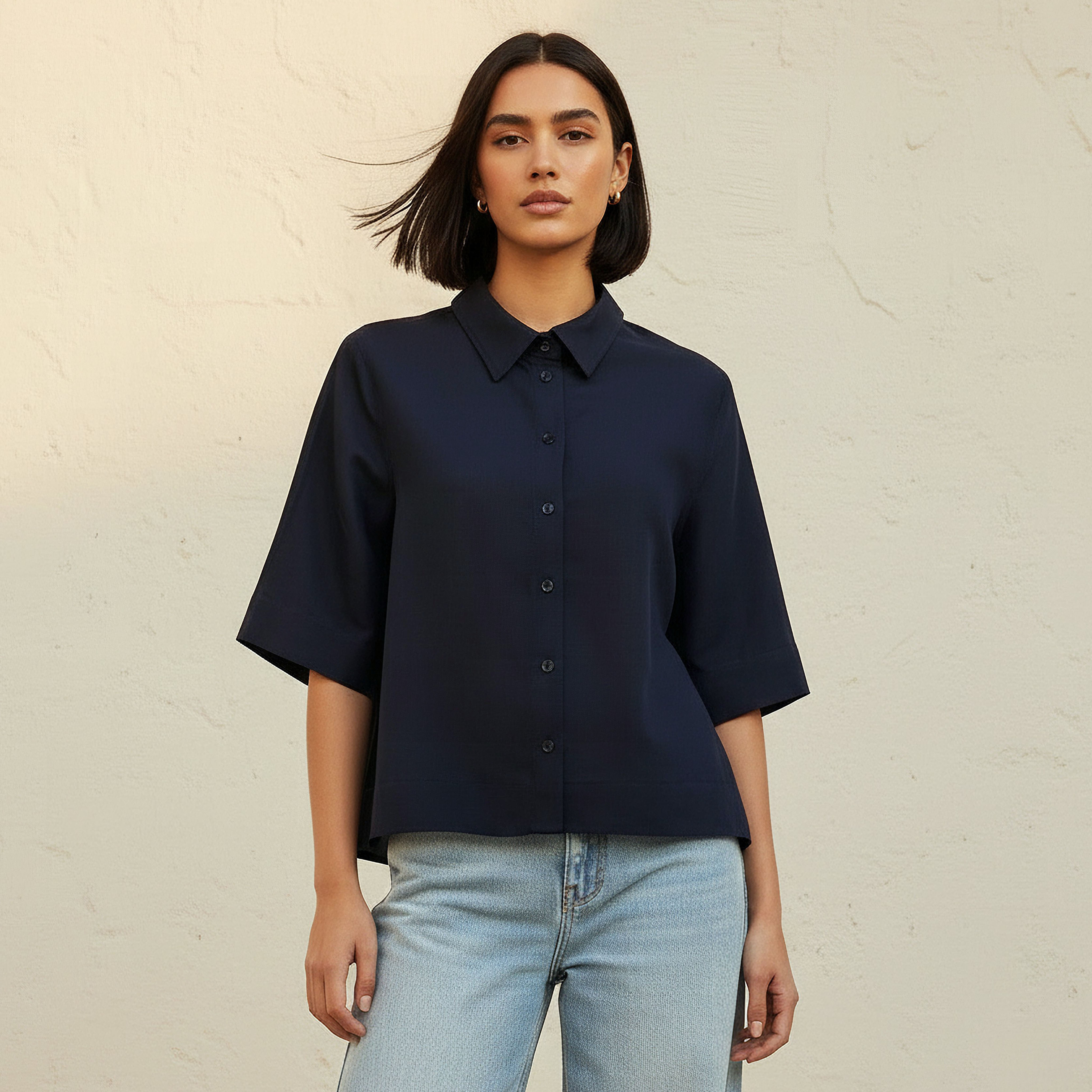 Relaxed Fit Linen Blend Shirt with Collar-women-clothing-shirtsandblouses-shirts-image-1