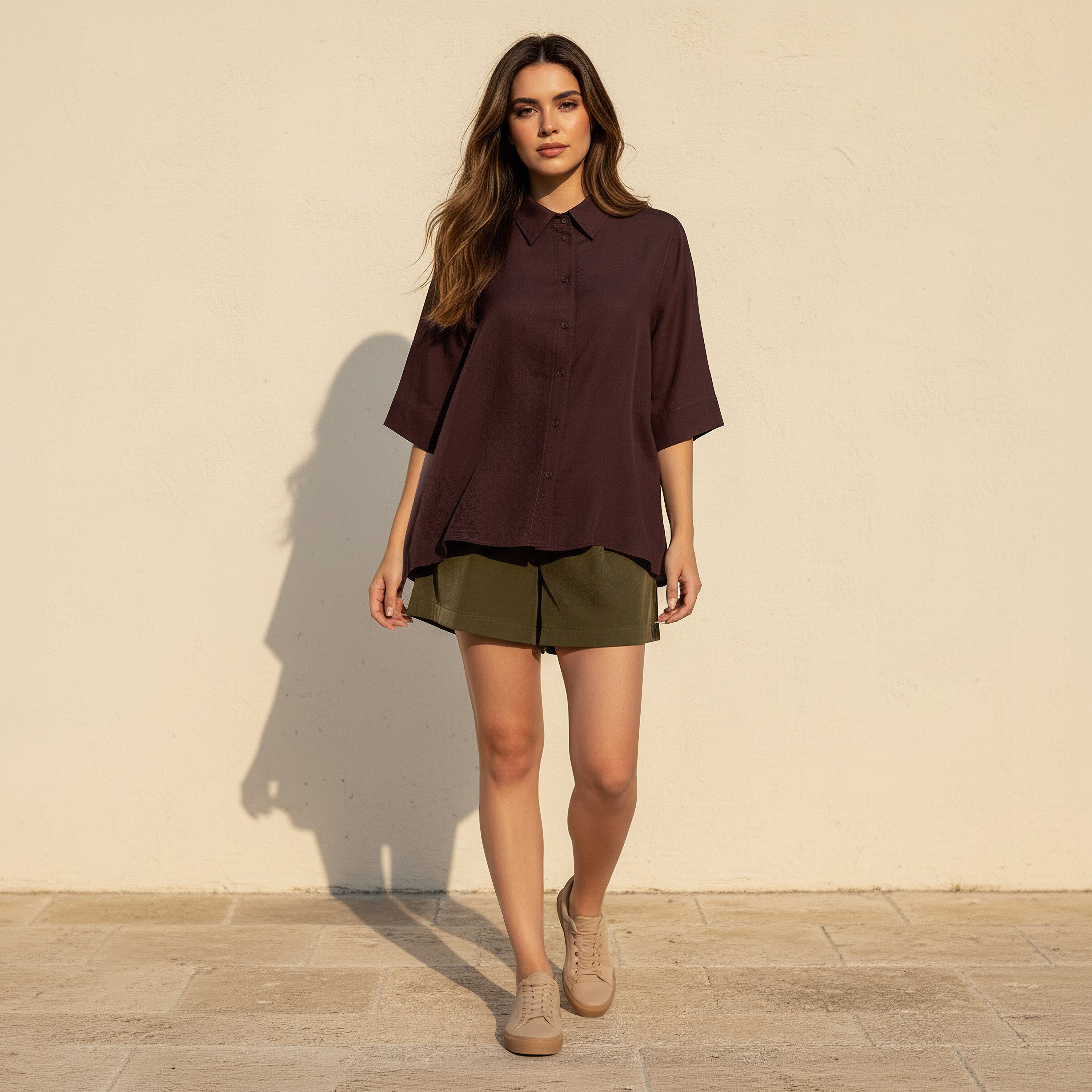 Relaxed Fit Linen Blend Shirt with Collar-women-clothing-shirtsandblouses-shirts-image-3