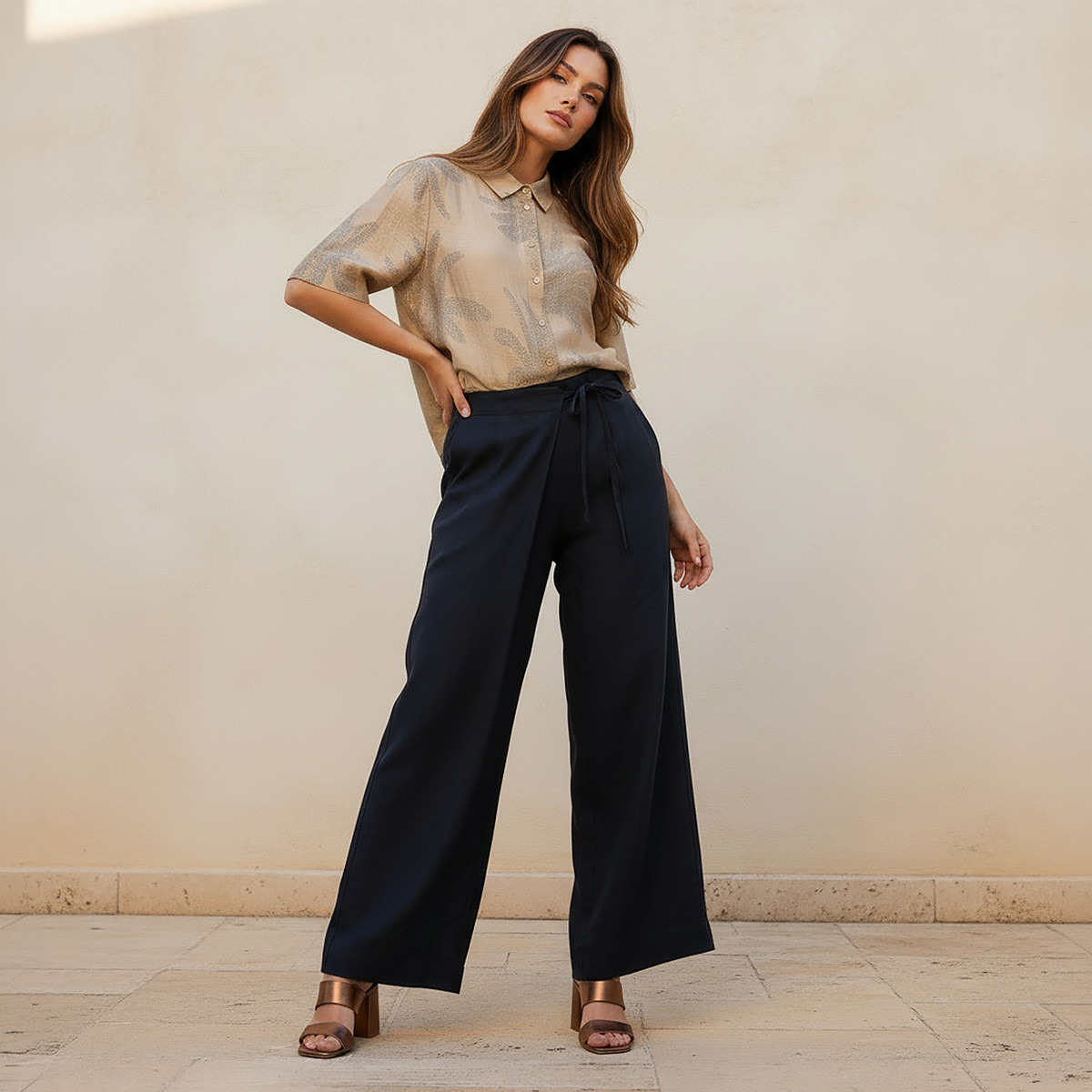 Relaxed Fit Tie-Up Detail Linen Blend Pants-women-clothing-coordsets-image-3