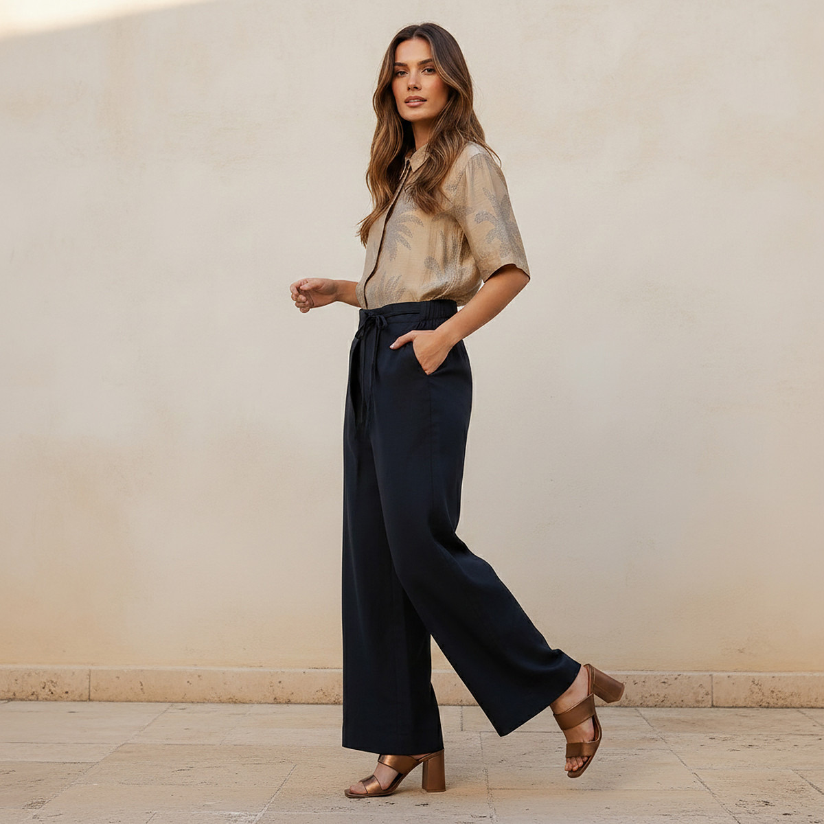Relaxed Fit Tie-Up Detail Linen Blend Pants-women-clothing-coordsets-image-5
