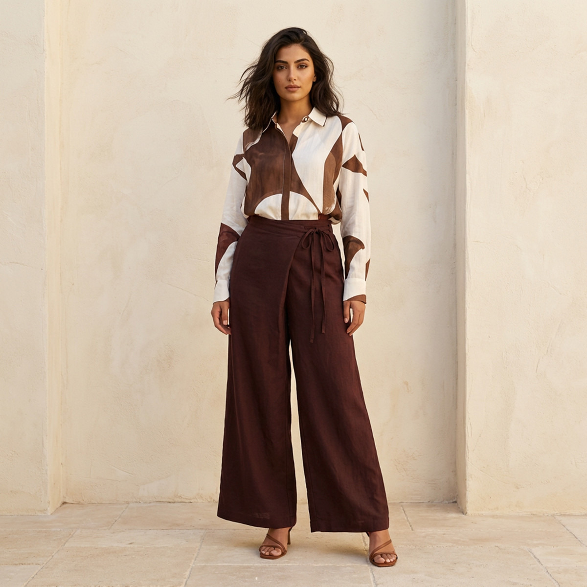 Relaxed Fit Tie-Up Detail Linen Blend Pants-women-clothing-coordsets-image-3