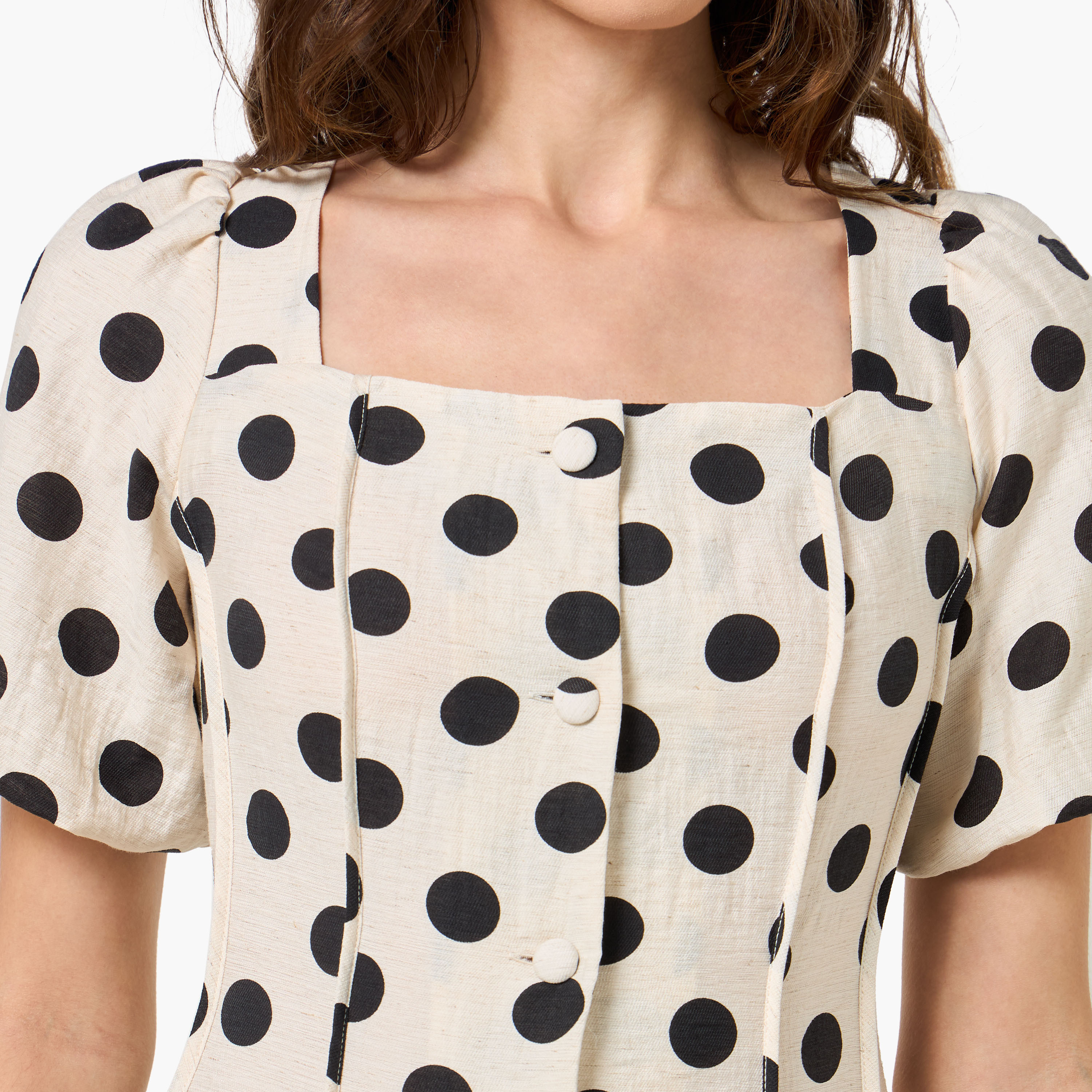 Polka Dot Print A-line Midi Women Dress with Square Neck-women-clothing-dresses-image-2