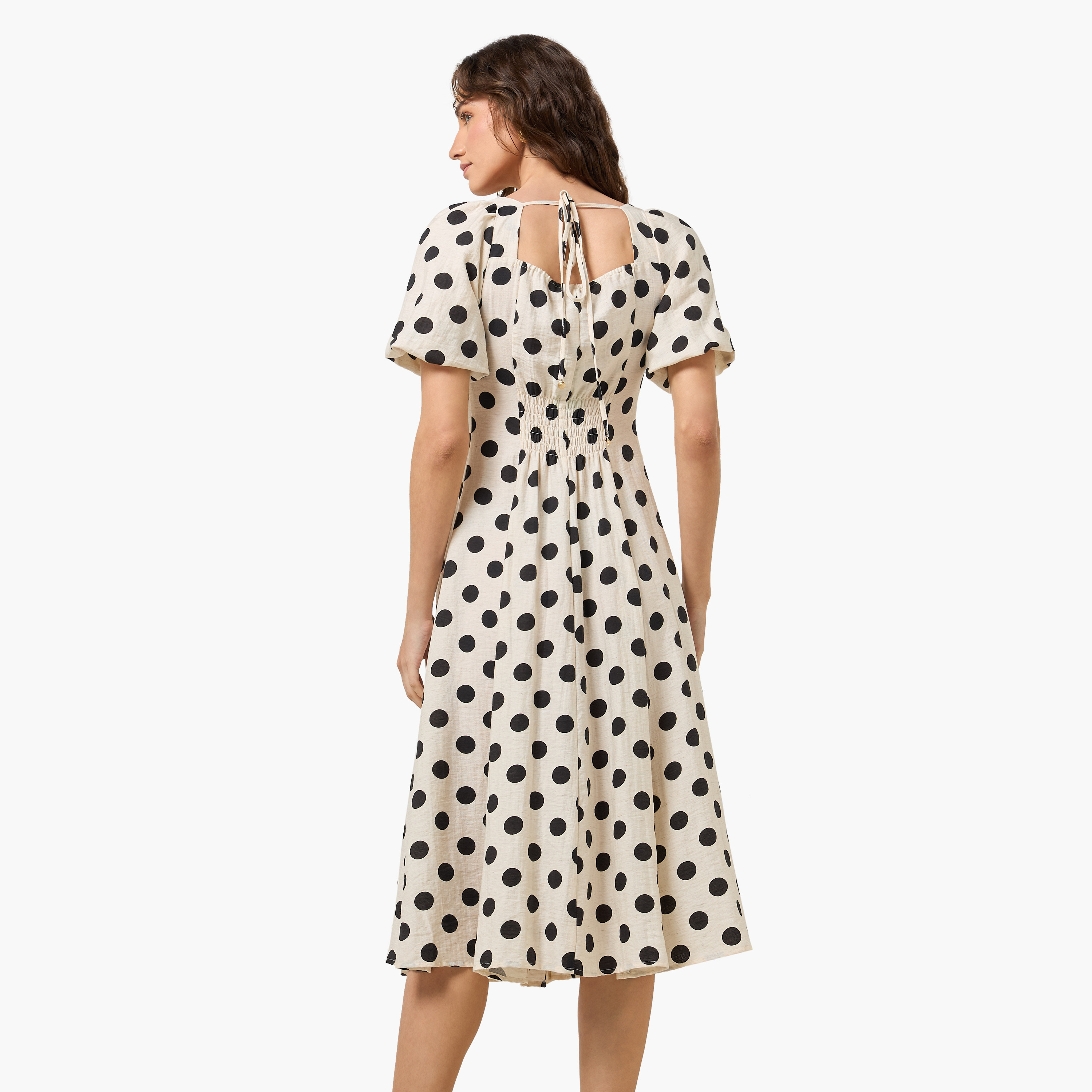 Polka Dot Print A-line Midi Women Dress with Square Neck-women-clothing-dresses-image-4