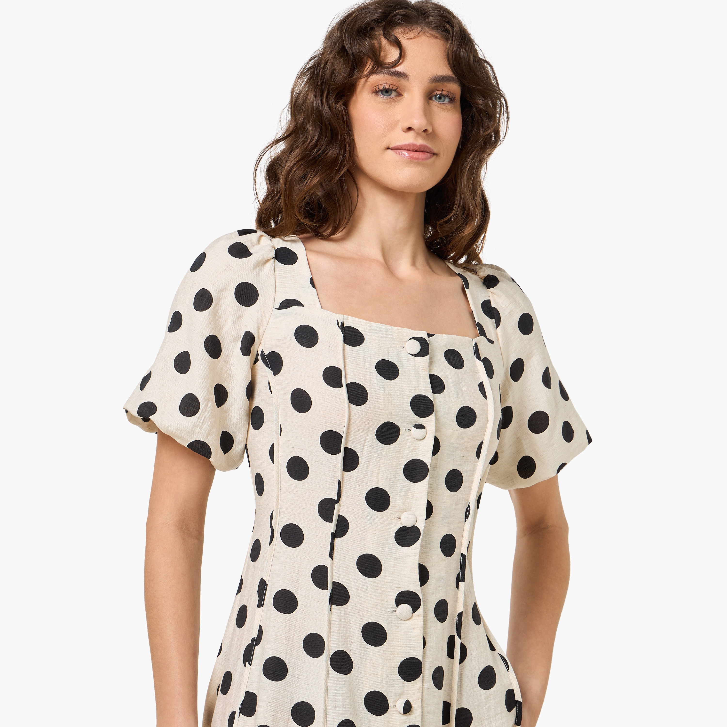 Polka Dot Print A-line Midi Women Dress with Square Neck-women-clothing-dresses-image-5