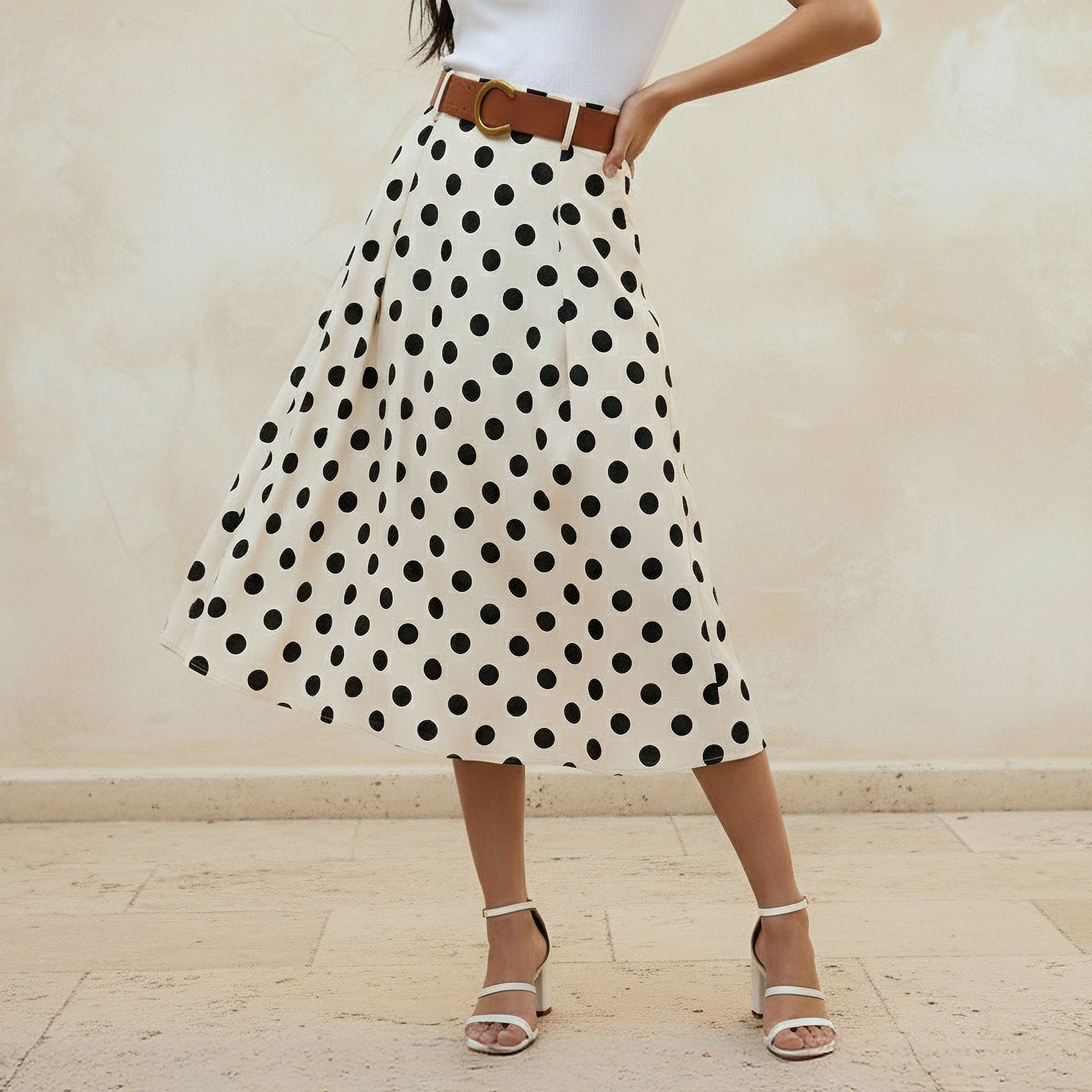 Midi Cotton A-line Skirt with Polka Dot Print-women-clothing-bottoms-skirts-image-1