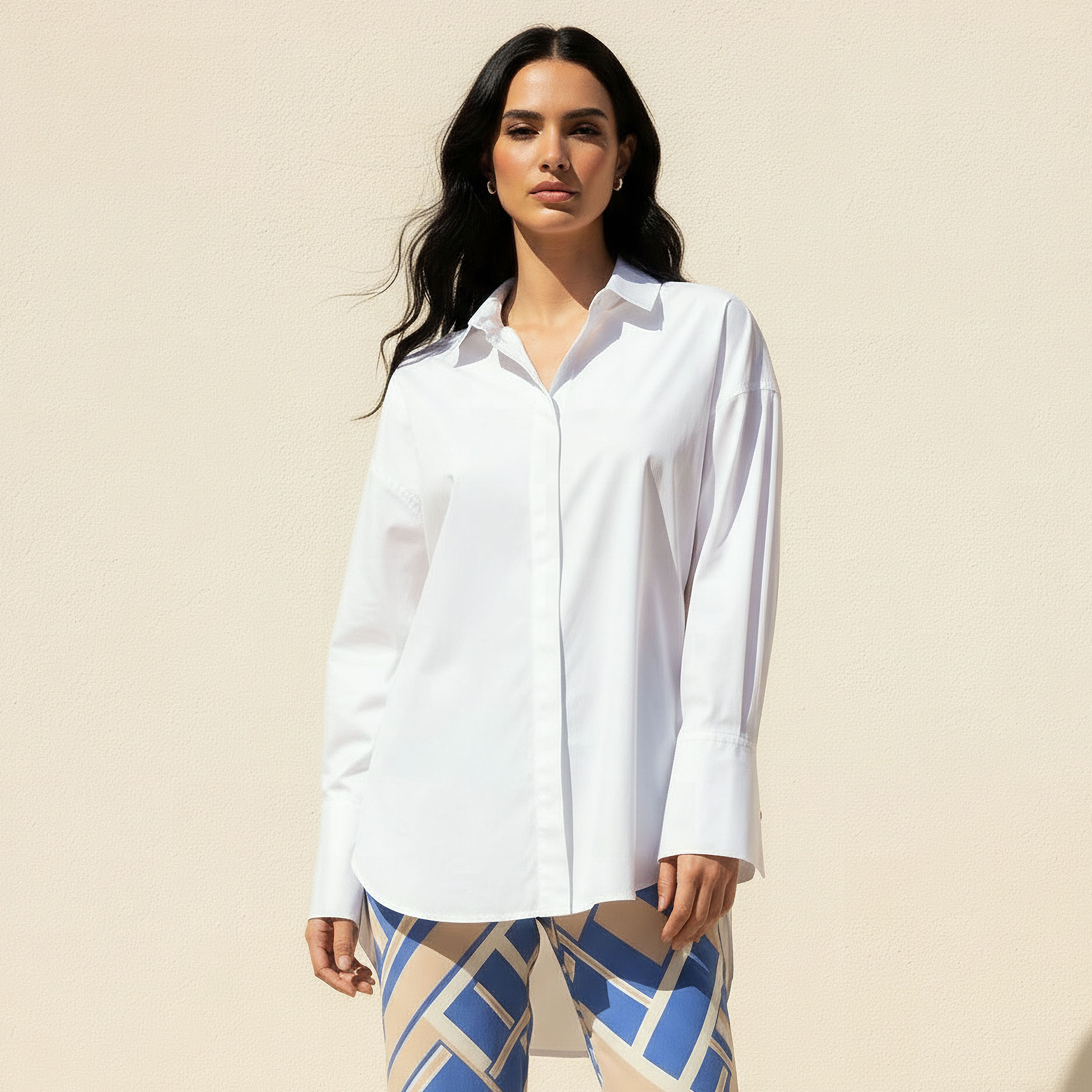 Oversized Poplin Shirt with High-Low Hem-women-clothing-shirtsandblouses-shirts-image-1
