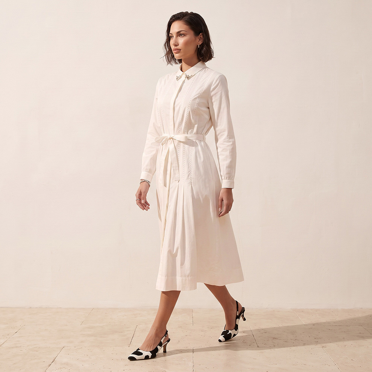Splash Smart Midi Cotton Shirt Dress with Tie-Up Belt-women-clothing-dresses-image-4