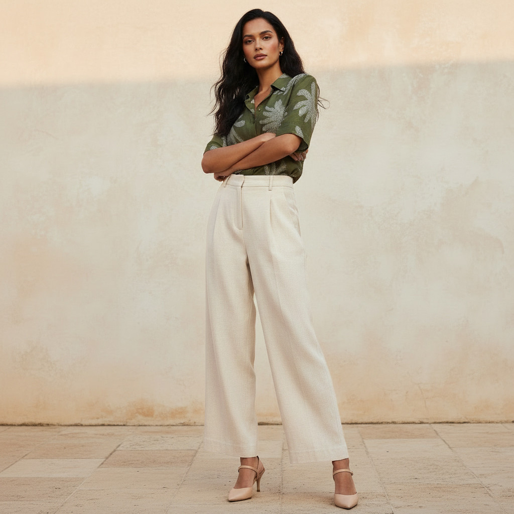 بنطلون مزيج الكتان بقصة مستقيمة من سبلاش سمارت-women-clothing-trousers-image-2