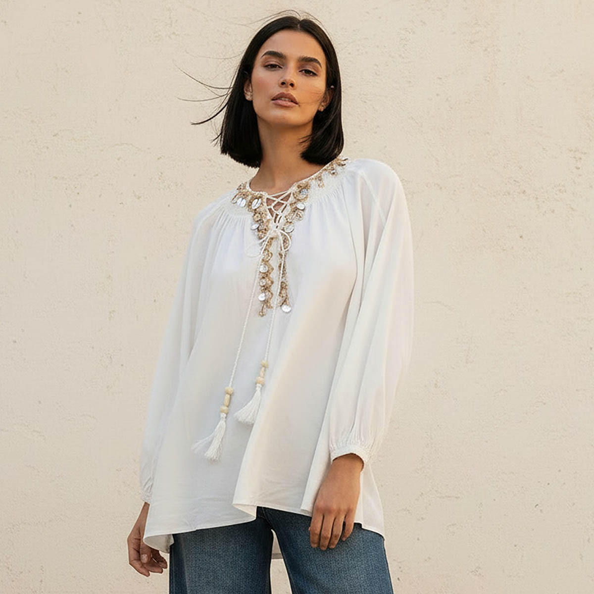 Relaxed Fit Viscose Top with Embellishment-women-clothing-shirtsandblouses-blouses-image-1